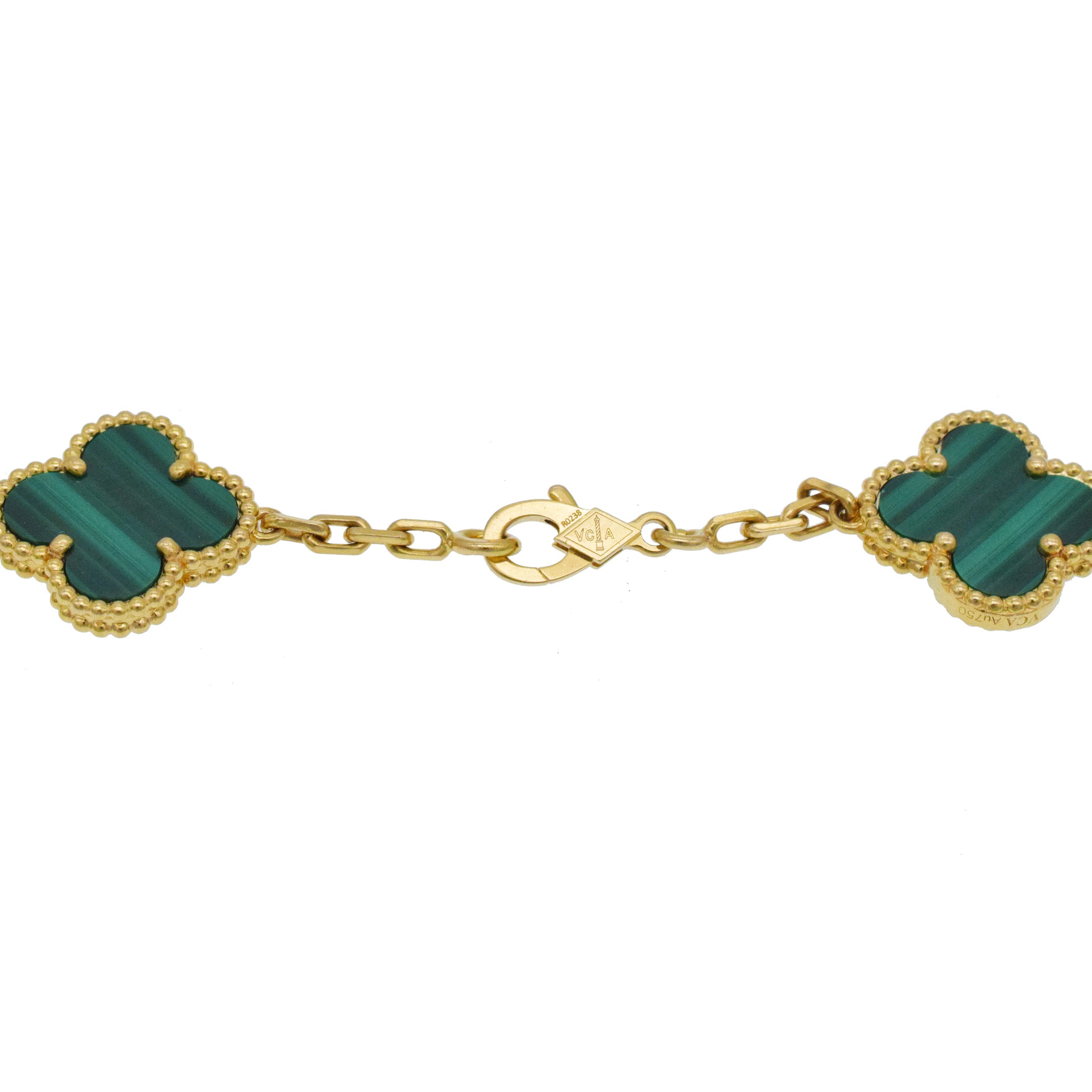 Van Cleef & Arpels 20-Motif Malachite Vintage Alhambra Necklace in 18k Yellow Gold