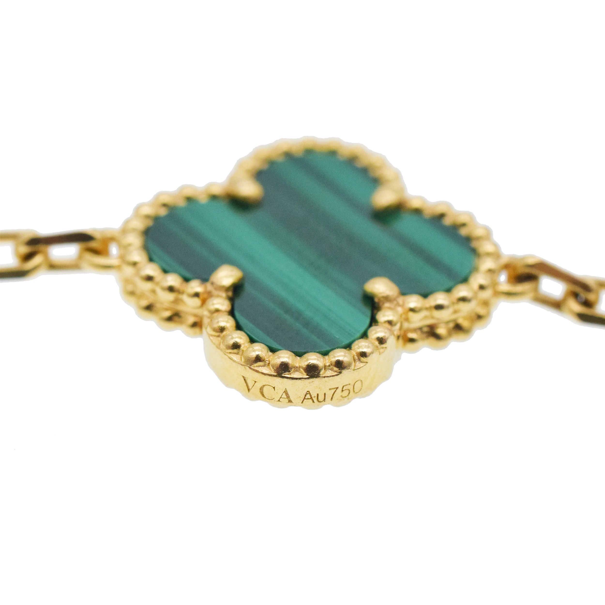Van Cleef & Arpels 20-Motif Malachite Vintage Alhambra Necklace in 18k Yellow Gold