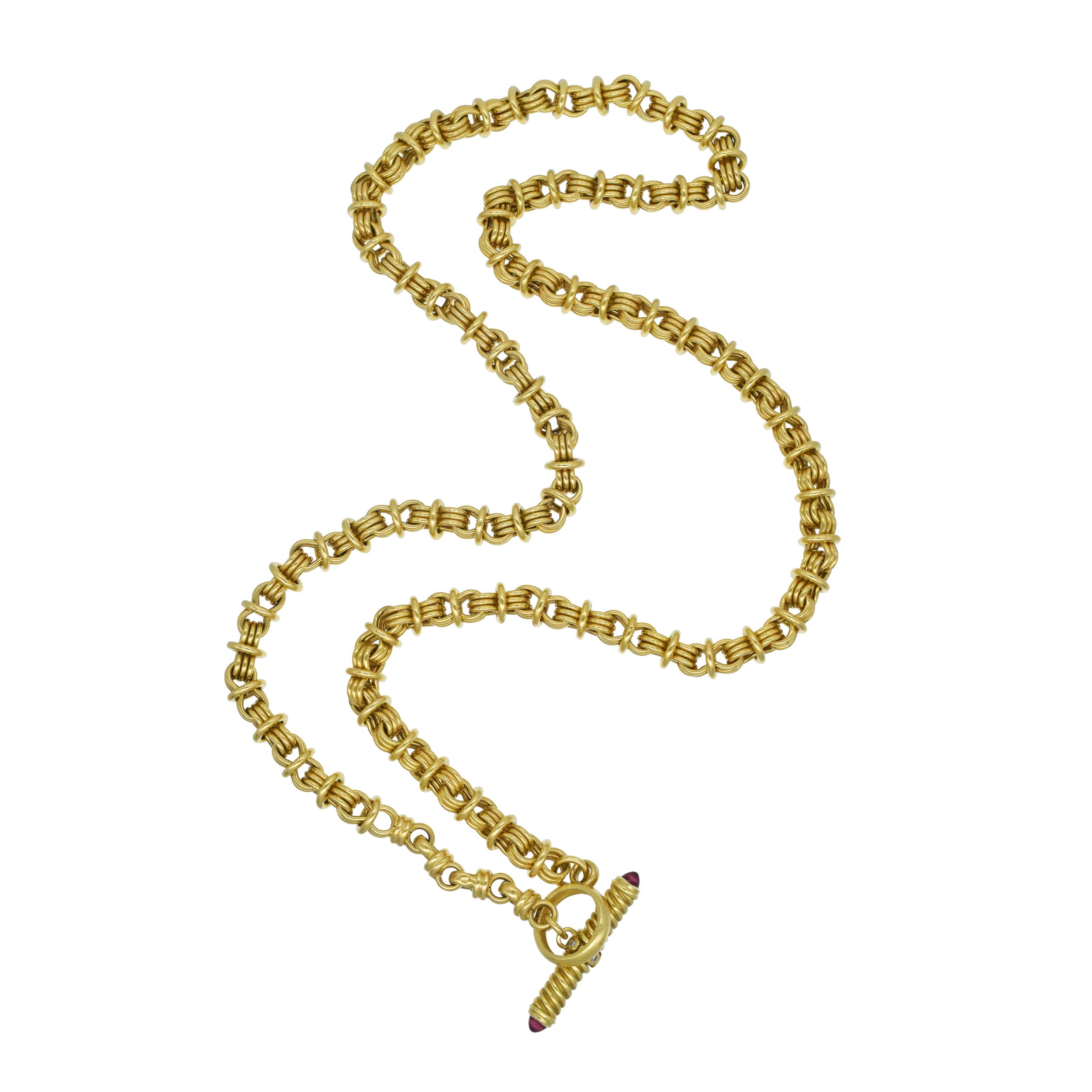 Fancy Link Toggle Necklace / Belt In 18k Yellow Gold With Pink Tourmaline And Diamond Accents