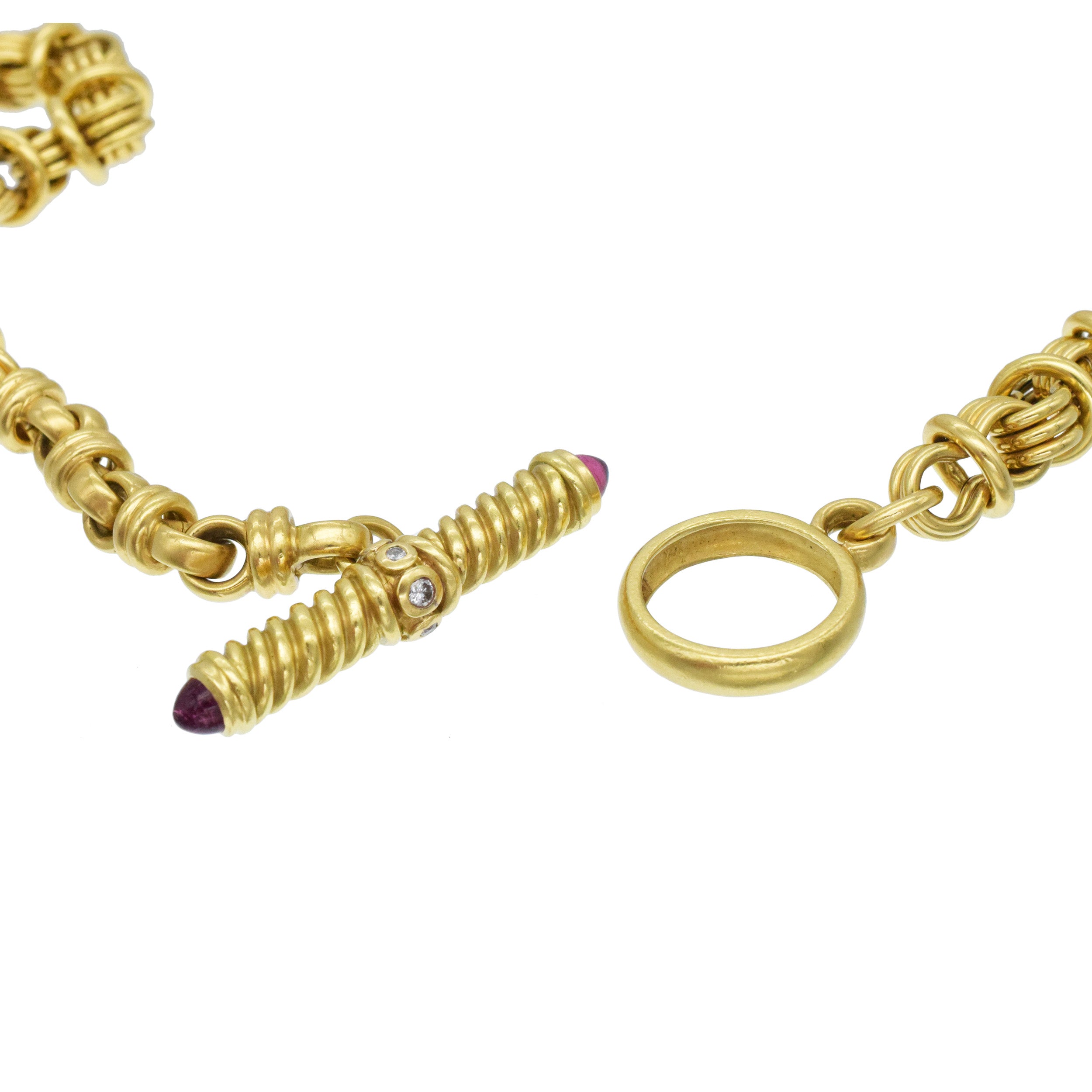 Fancy Link Toggle Necklace / Belt In 18k Yellow Gold With Pink Tourmaline And Diamond Accents