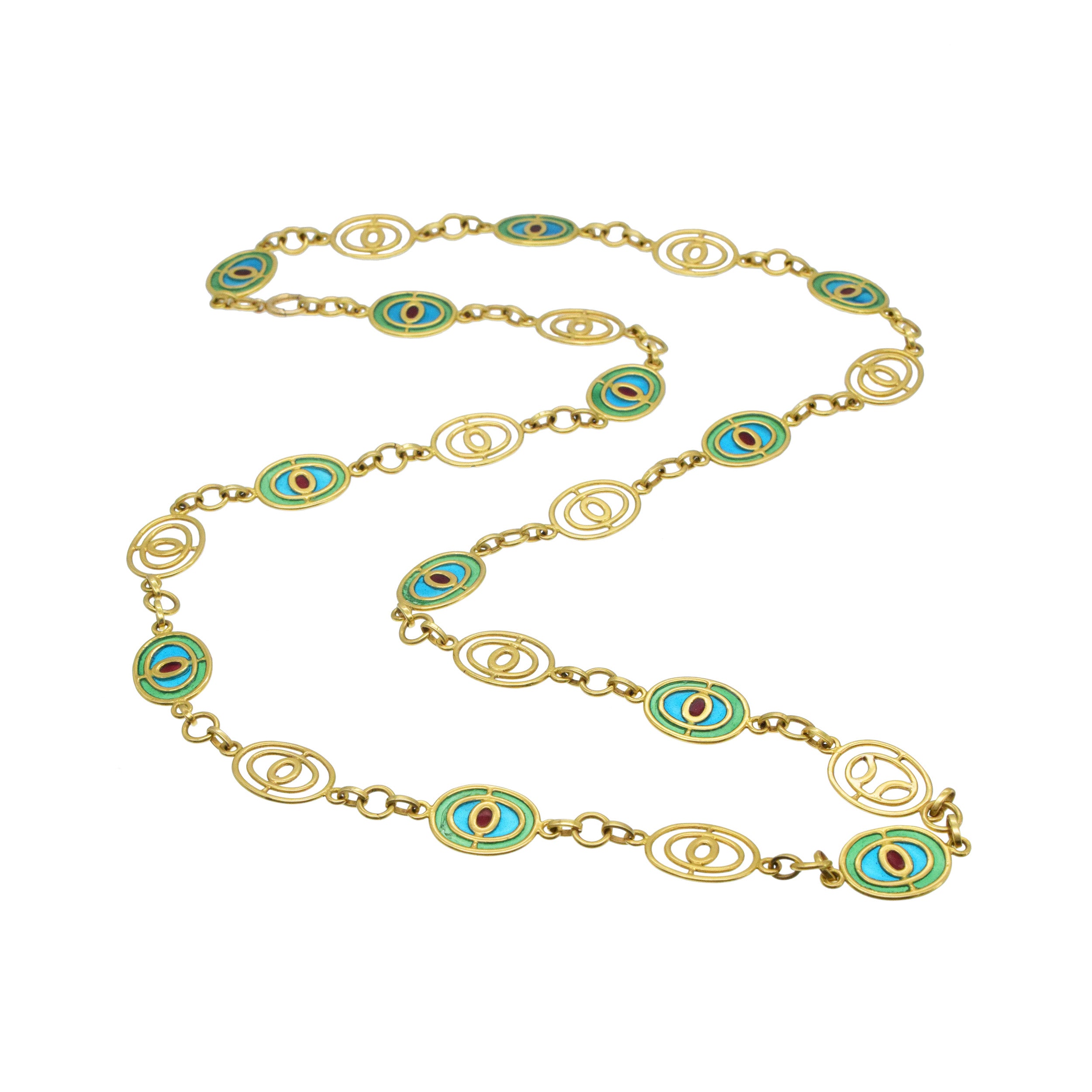 Plique-a-Jour Long Statement Necklace In 18k Yellow Gold