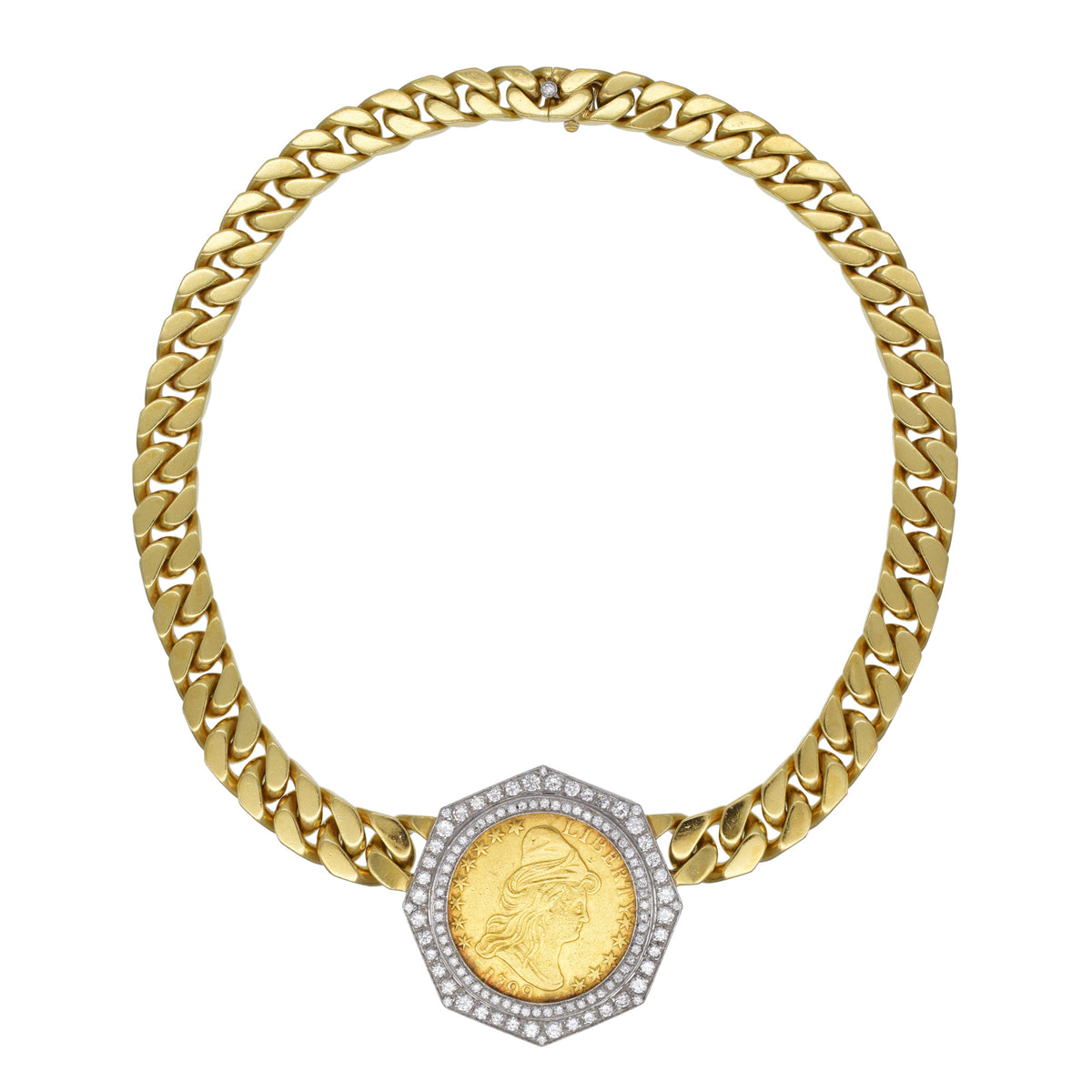 Bulgari American gold coin and diamond necklace in 18k yellow gold