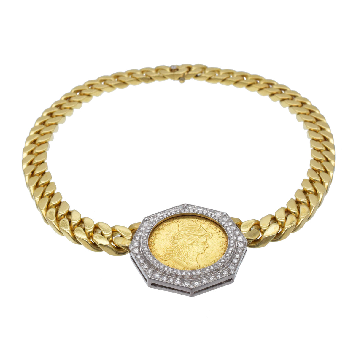Bulgari American gold coin and diamond necklace in 18k yellow gold