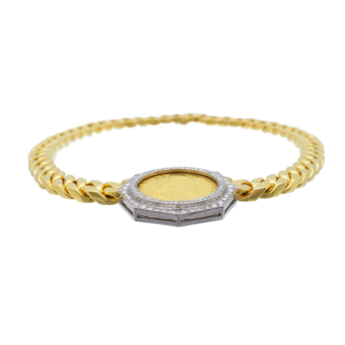 Bulgari American gold coin and diamond necklace in 18k yellow gold