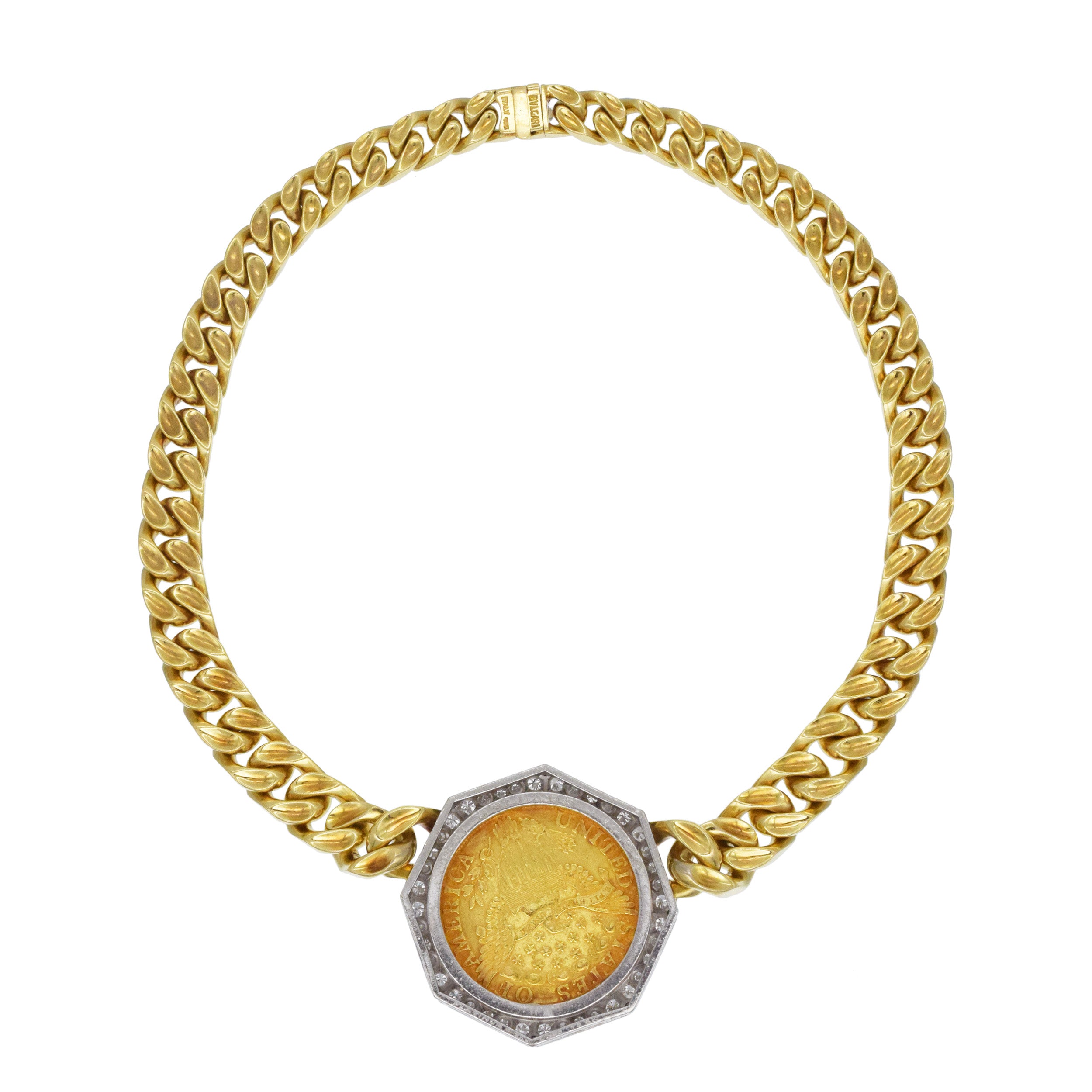 Bulgari $10 gold coin necklace in 18k gold yellow gold