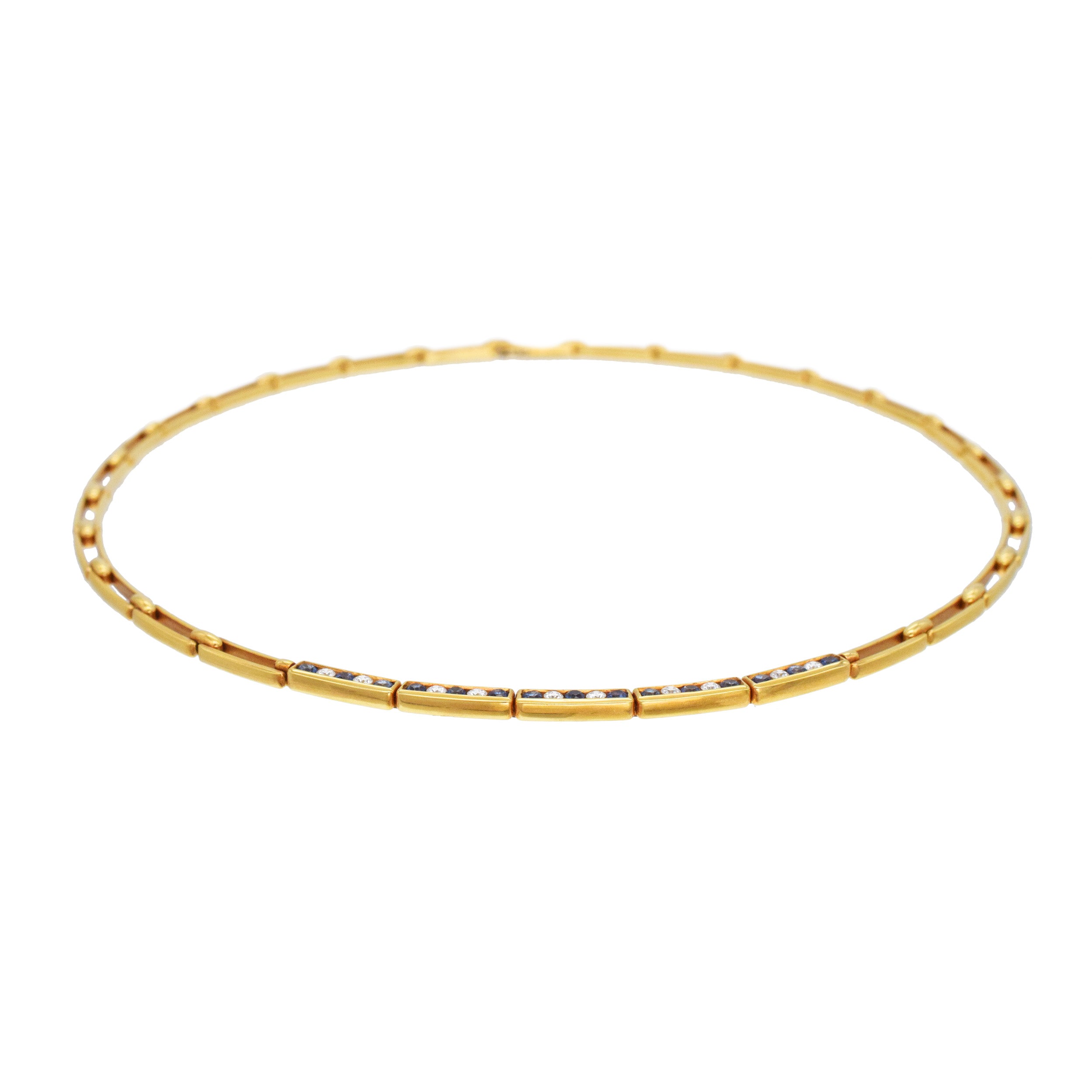 Tiffany&Co. Diamond And Sapphire Link Necklace In 18k Yellow Gold