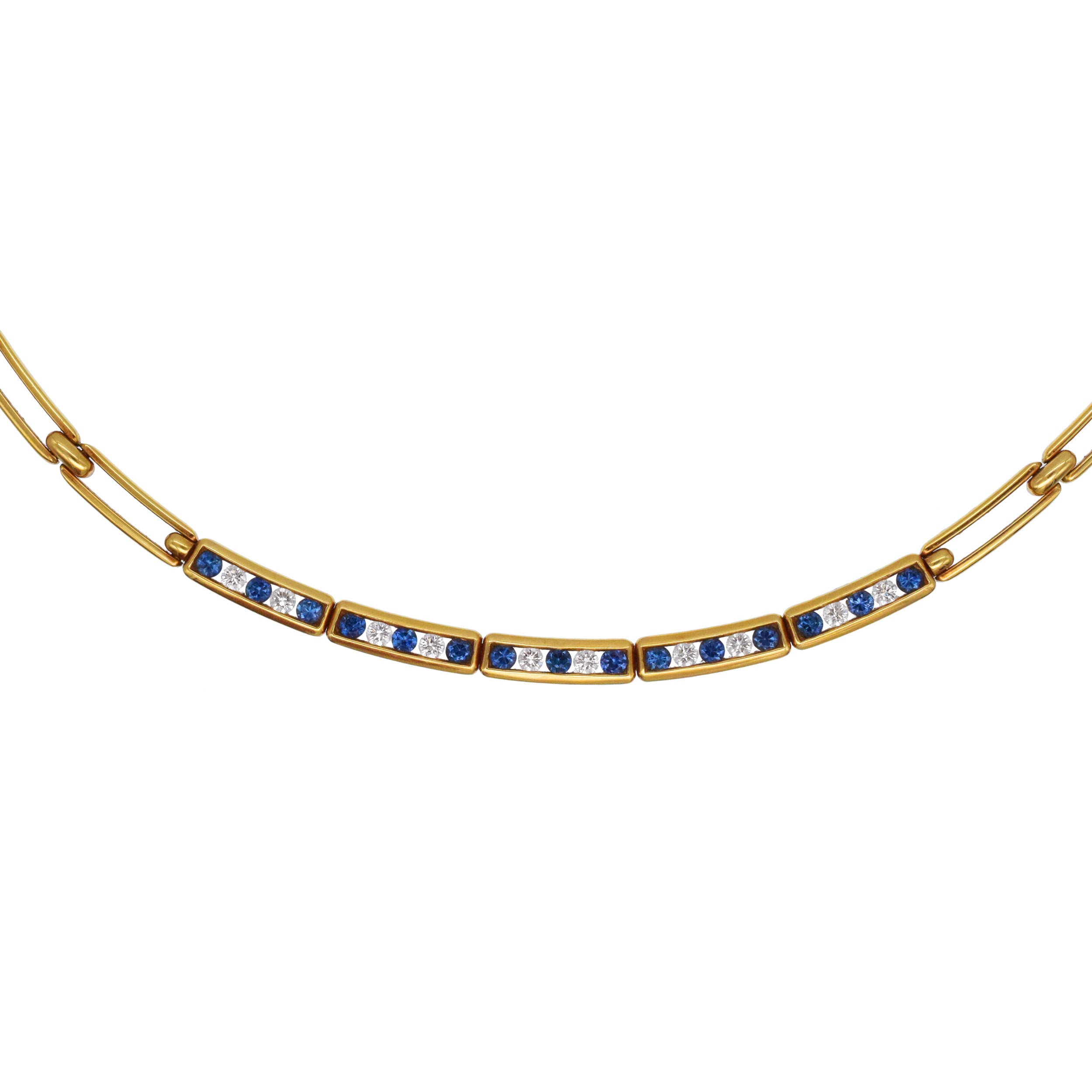 Tiffany&Co. Diamond And Sapphire Link Necklace In 18k Yellow Gold