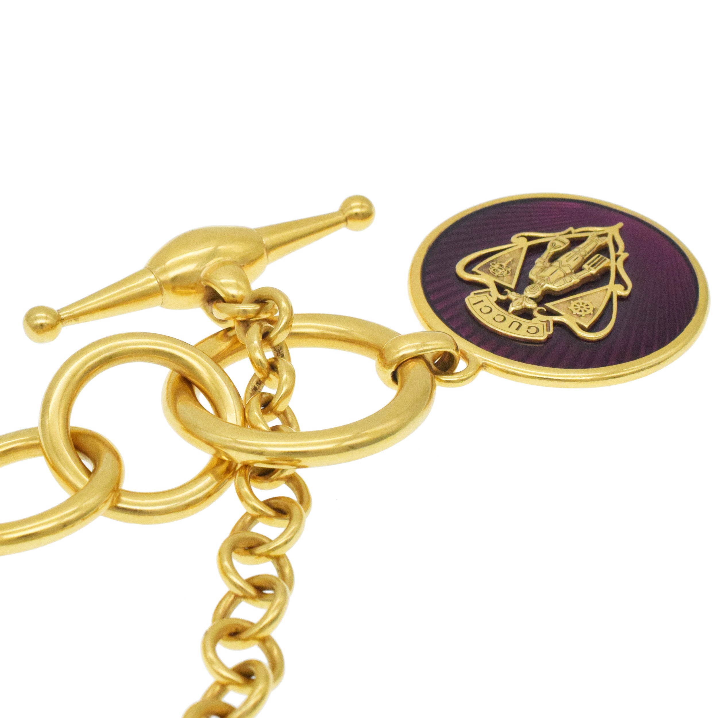 Gucci 18k Yellow Gold Long Chain / belt with a Gucci Crest Logo Medallion