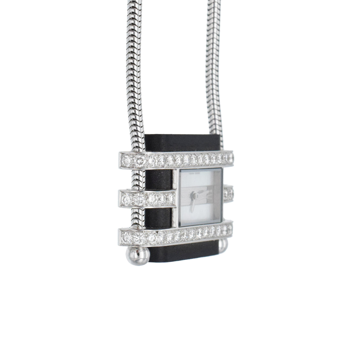 Van Cleef & Arpels Ebony wood and diamond watch pendant in 18k white gold