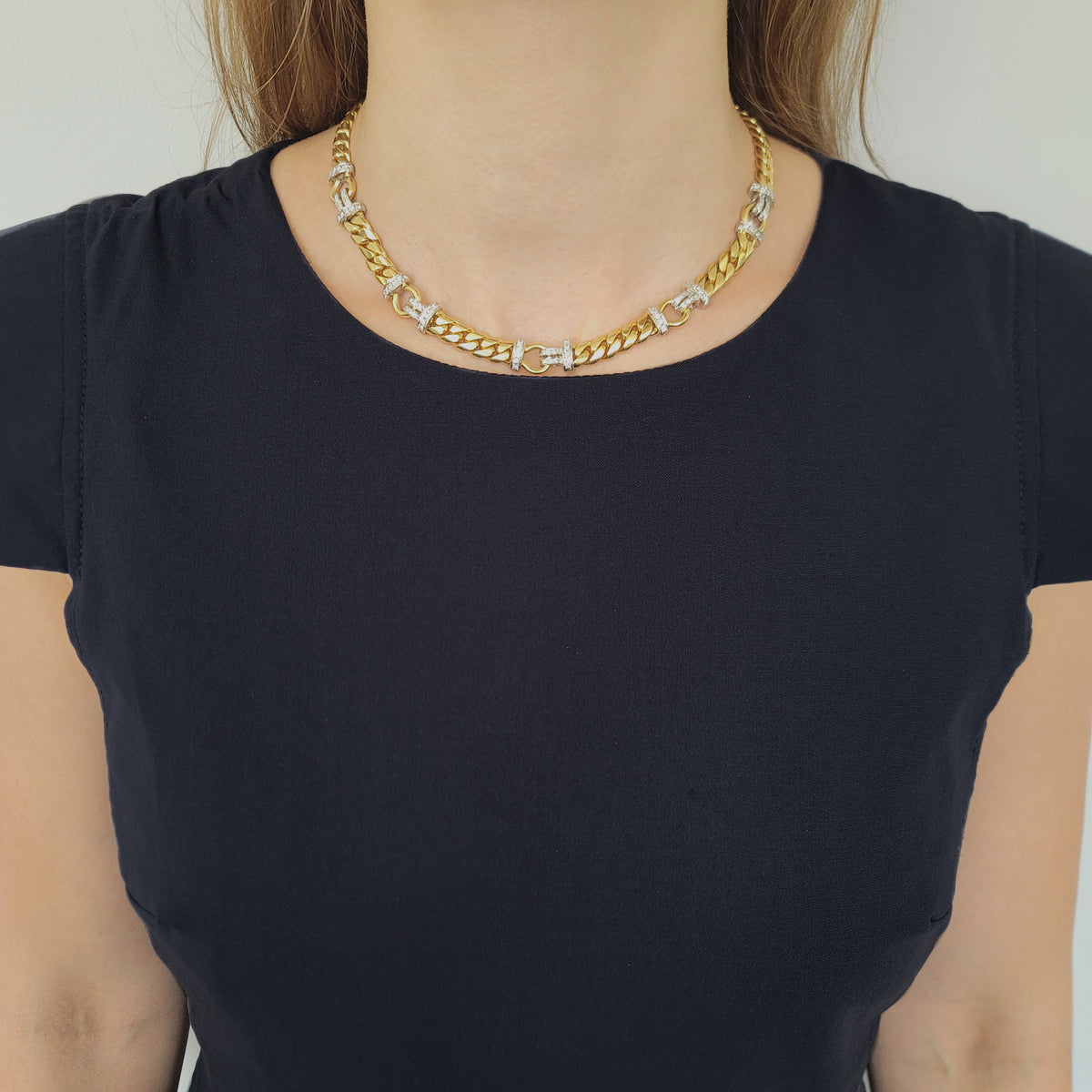 Made in Italy 18k Yellow Gold Cuban Chain With Diamond Accents