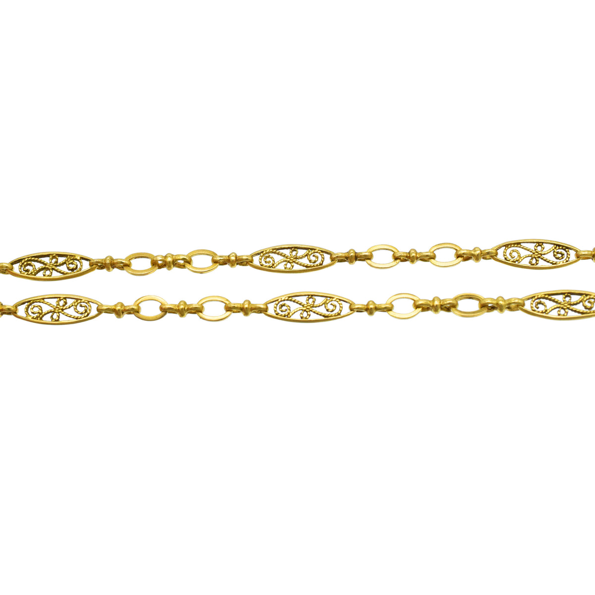 Art Novuveau French handmade long chain / muff chain in 18k yellow gold