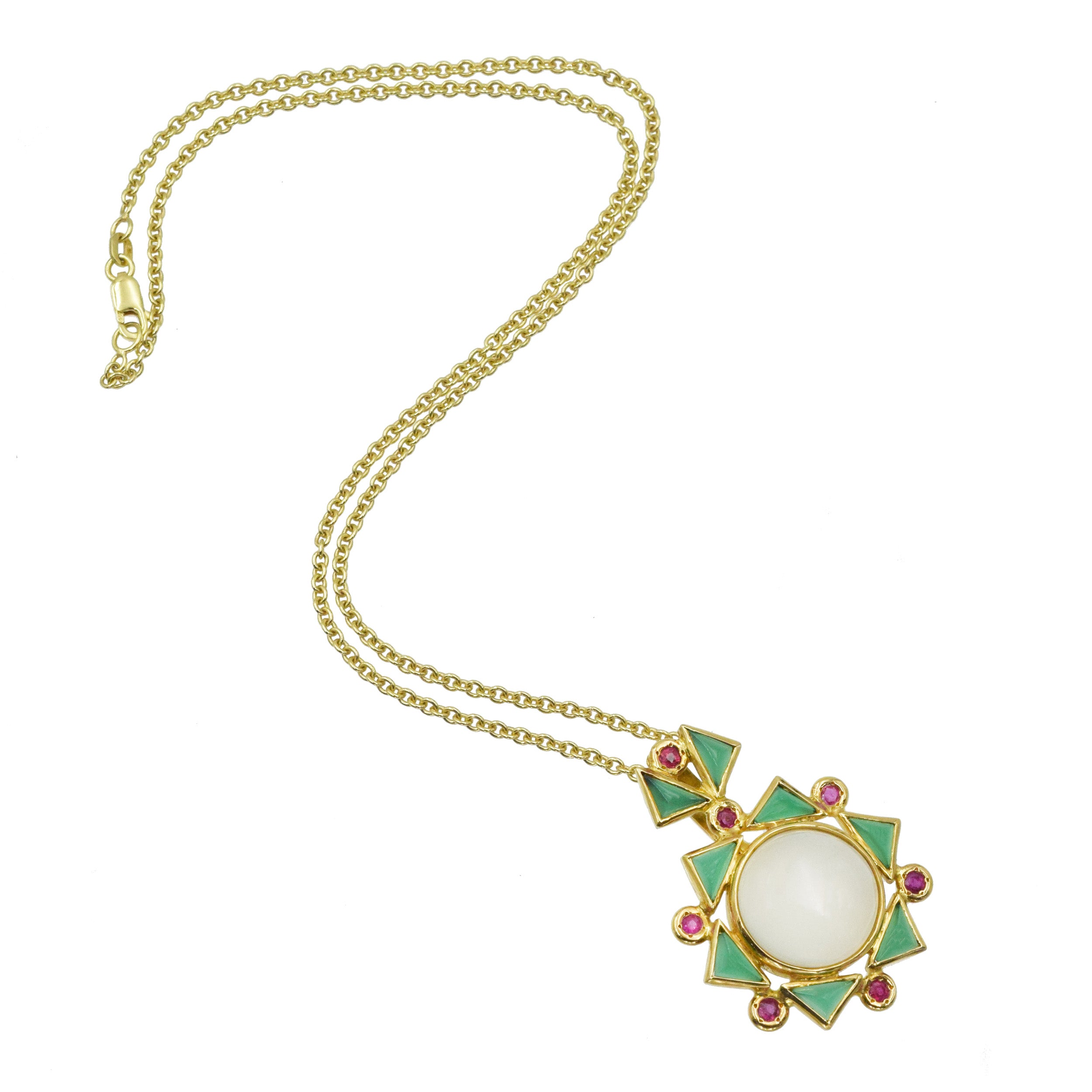 Moonstone, Chrysoprase & Ruby Pendant