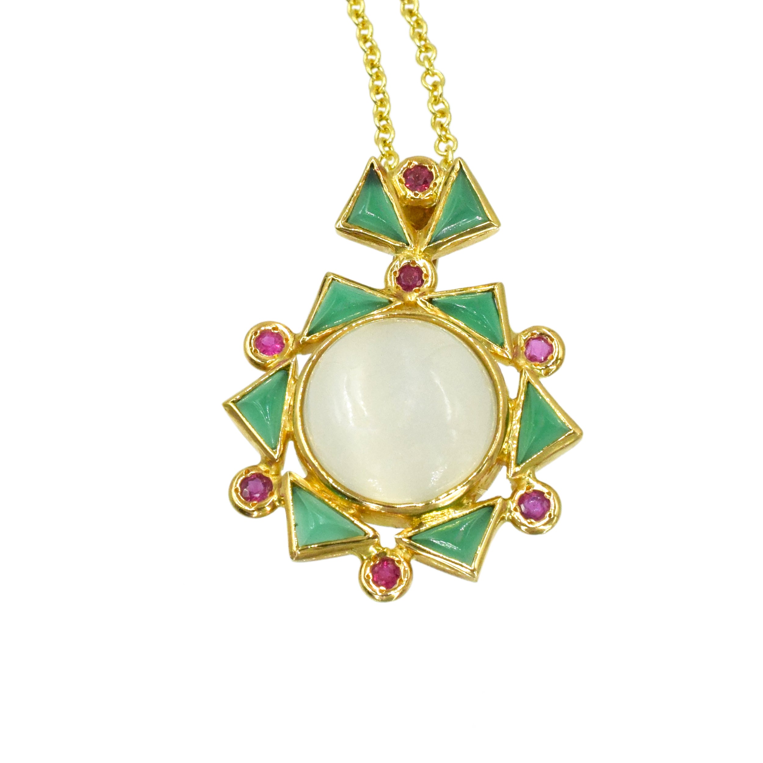 Moonstone, Chrysoprase & Ruby Pendant
