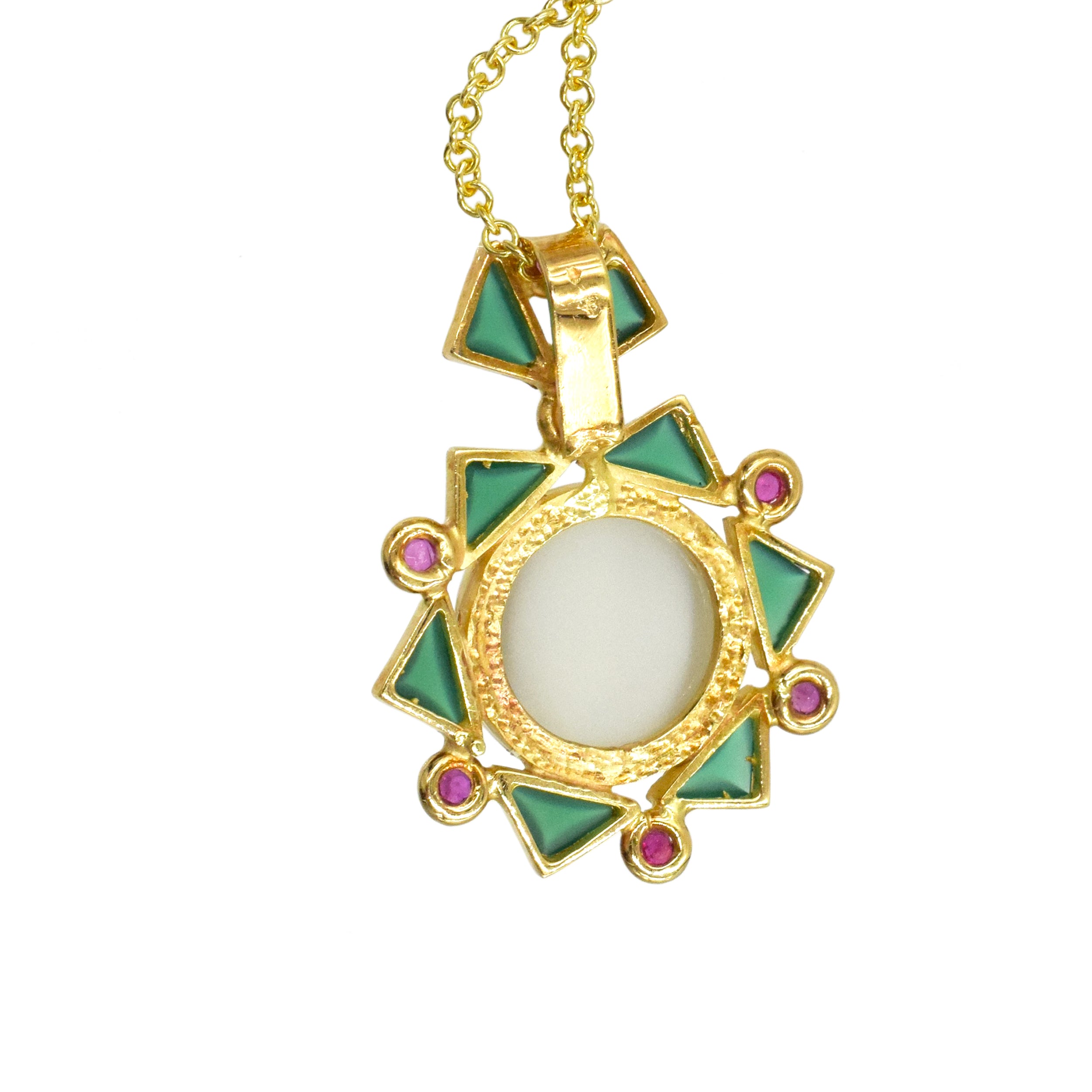 Moonstone, Chrysoprase & Ruby Pendant