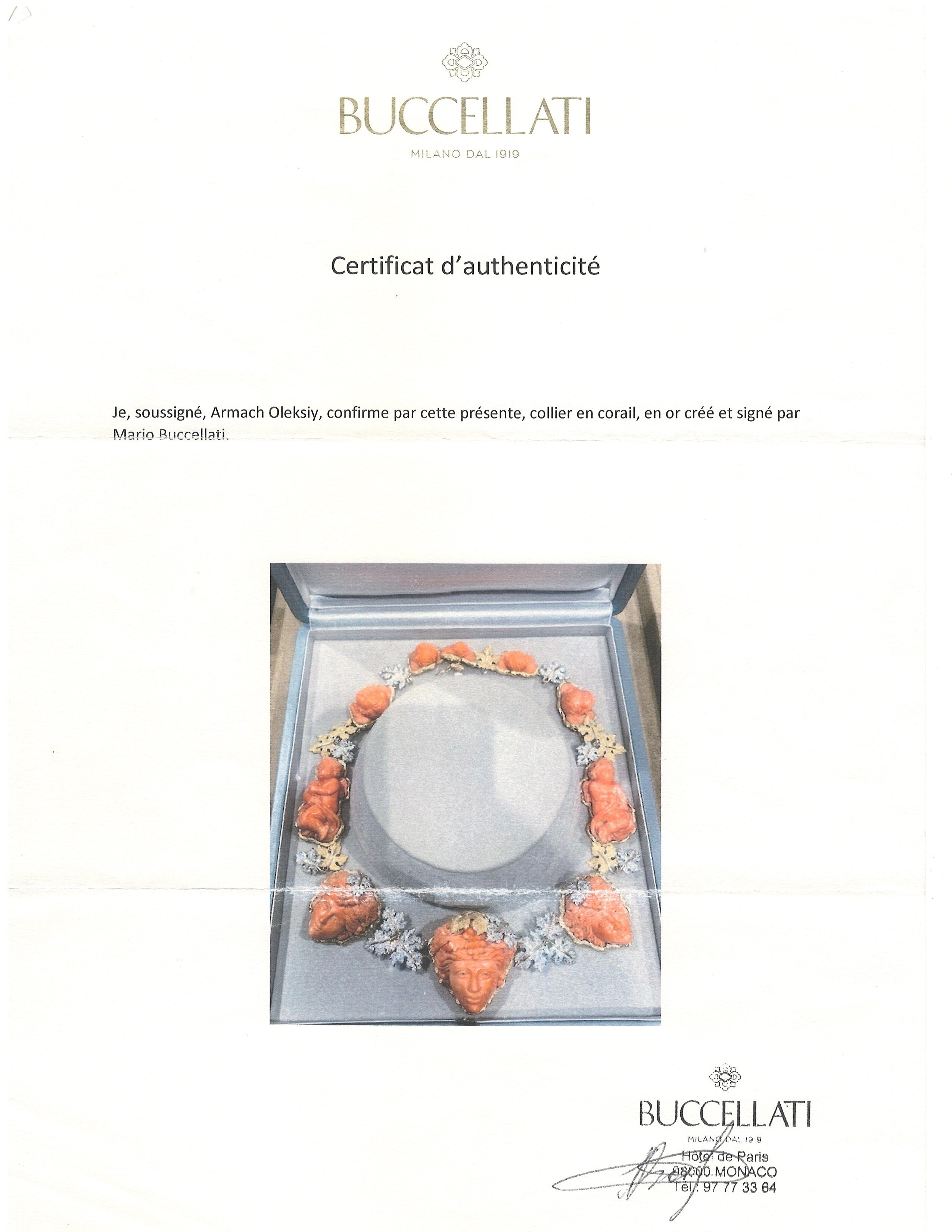 Mario Buccellati Coral and Diamond Necklace in 18k yellow gold