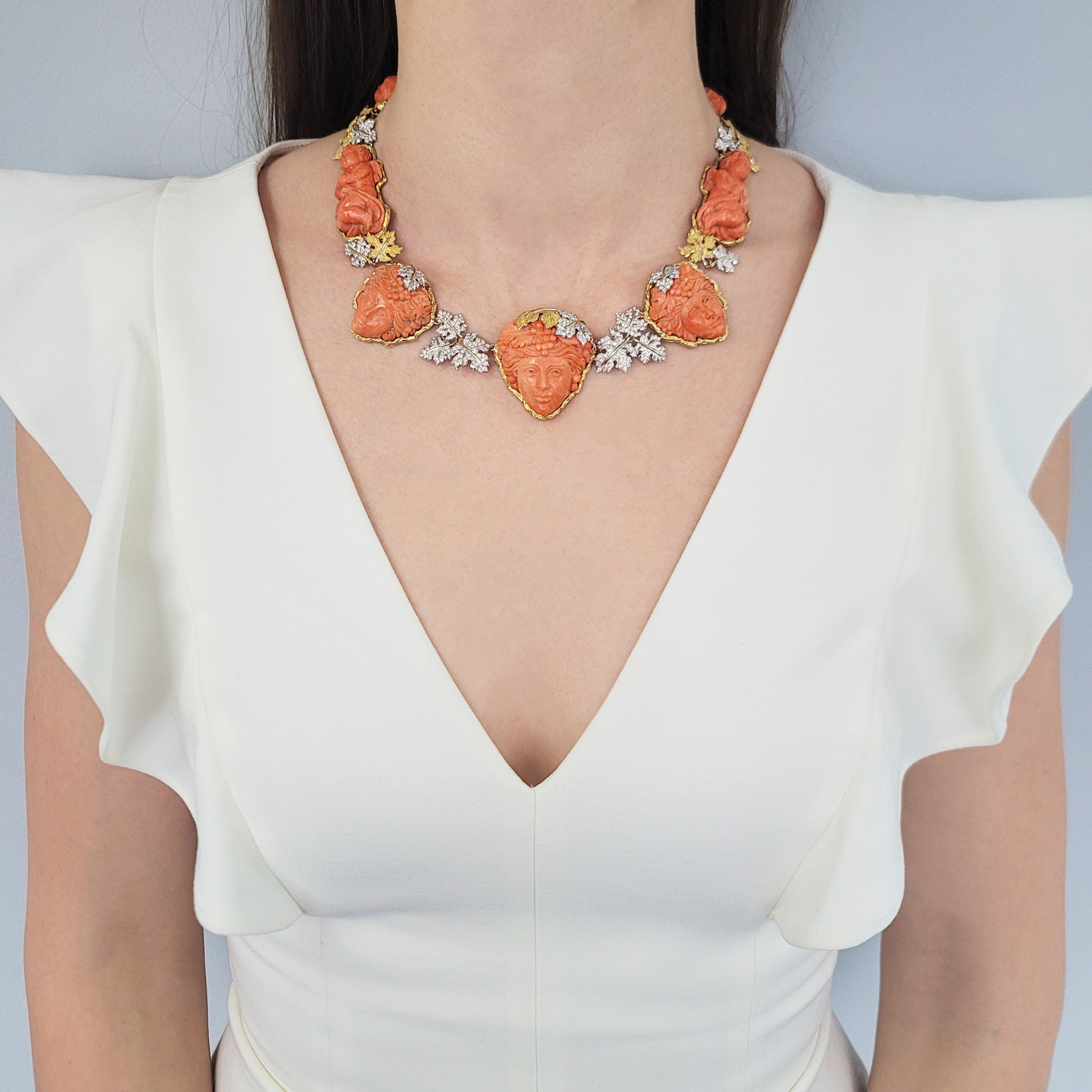 Mario Buccellati Coral and Diamond Necklace in 18k yellow gold