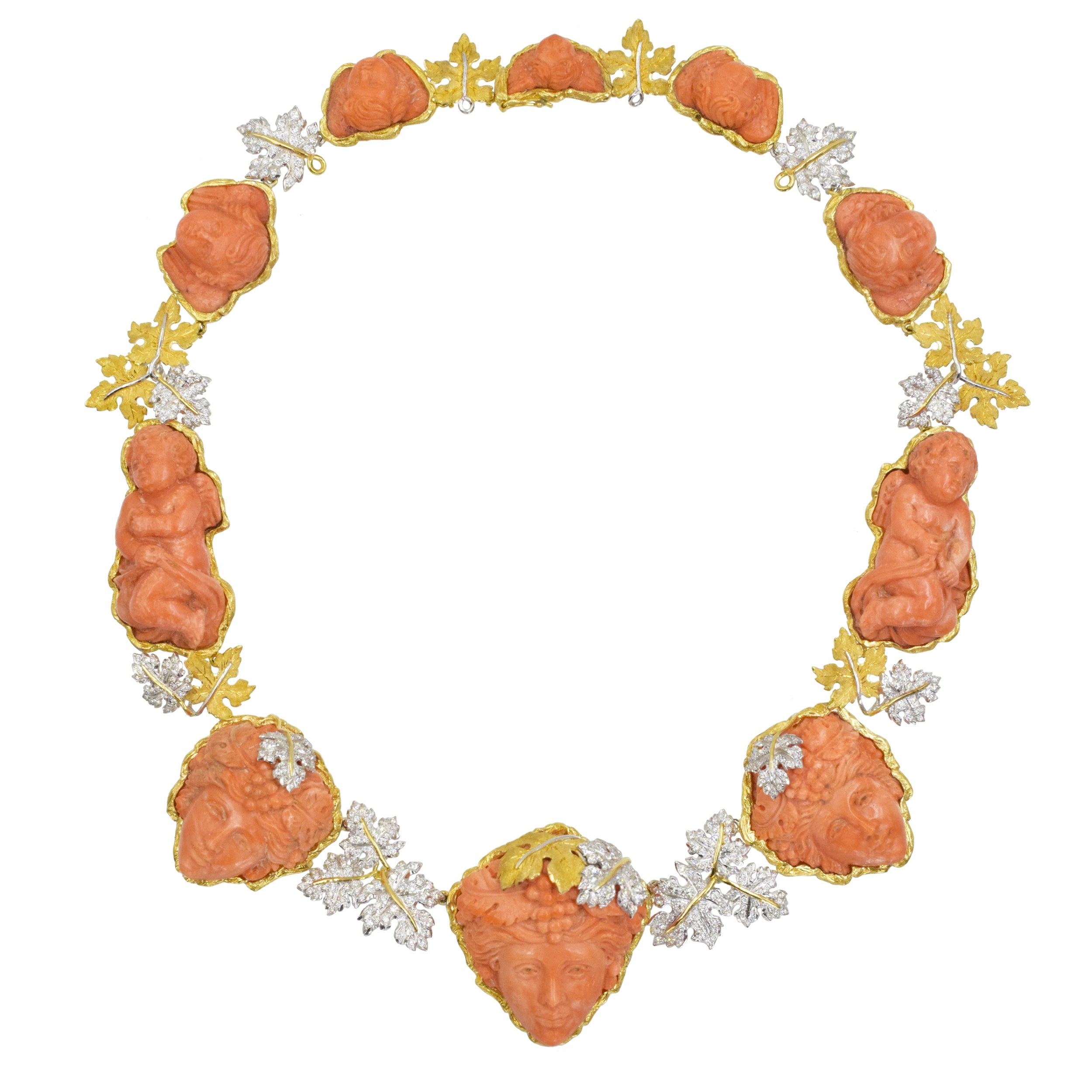 Mario Buccellati Coral and Diamond Necklace in 18k yellow gold