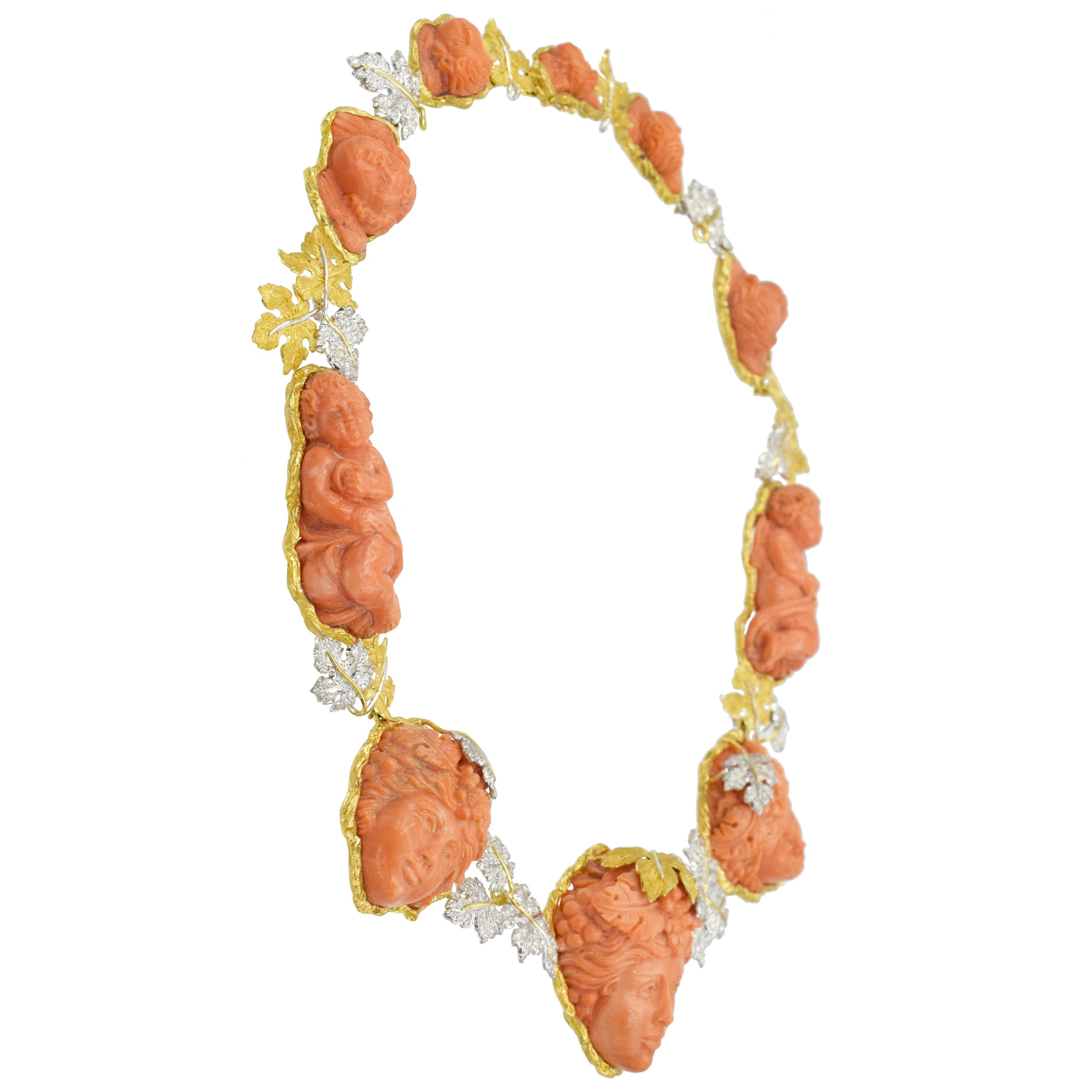 Mario Buccellati Coral and Diamond Necklace in 18k yellow gold