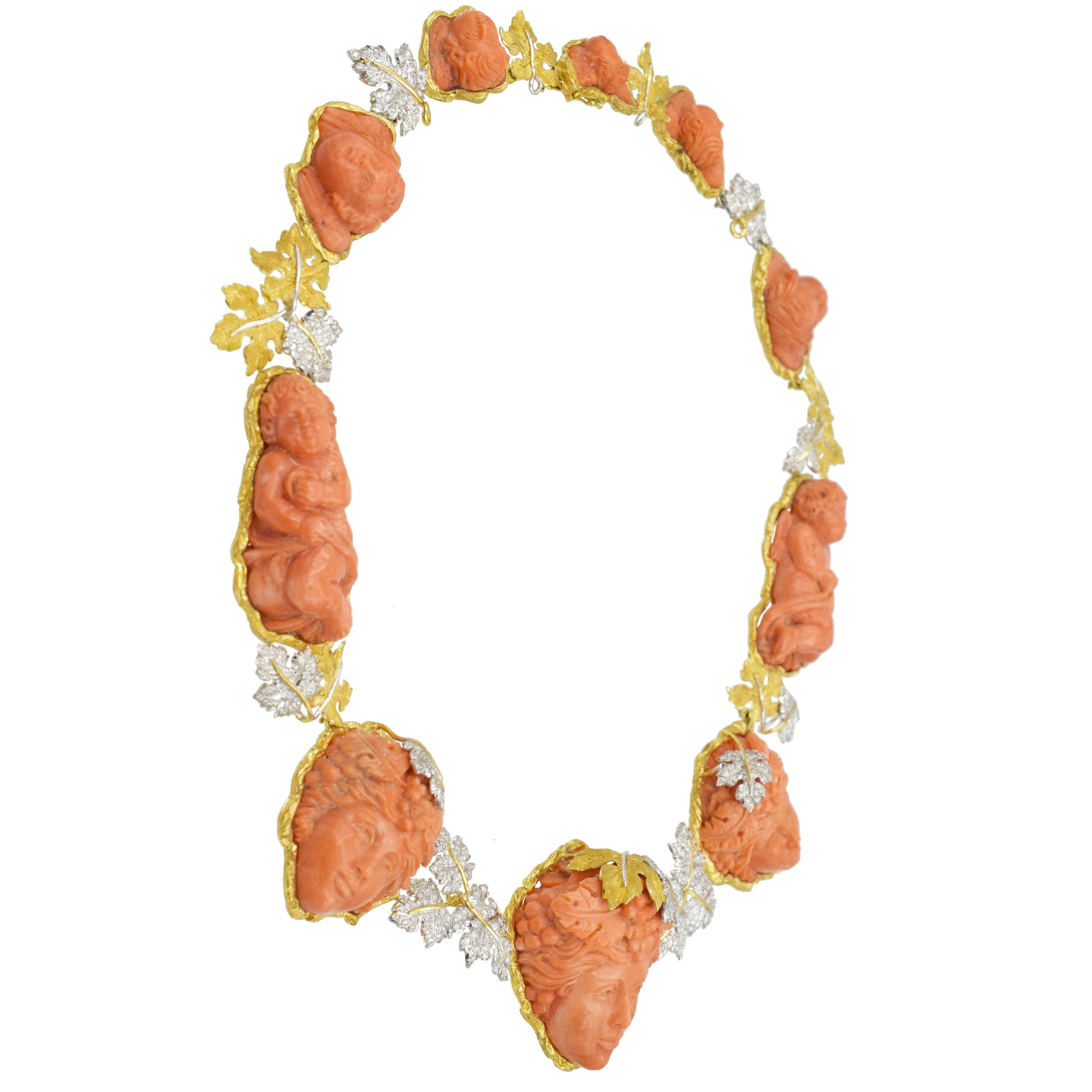 Mario Buccellati Coral and Diamond Necklace in 18k yellow gold