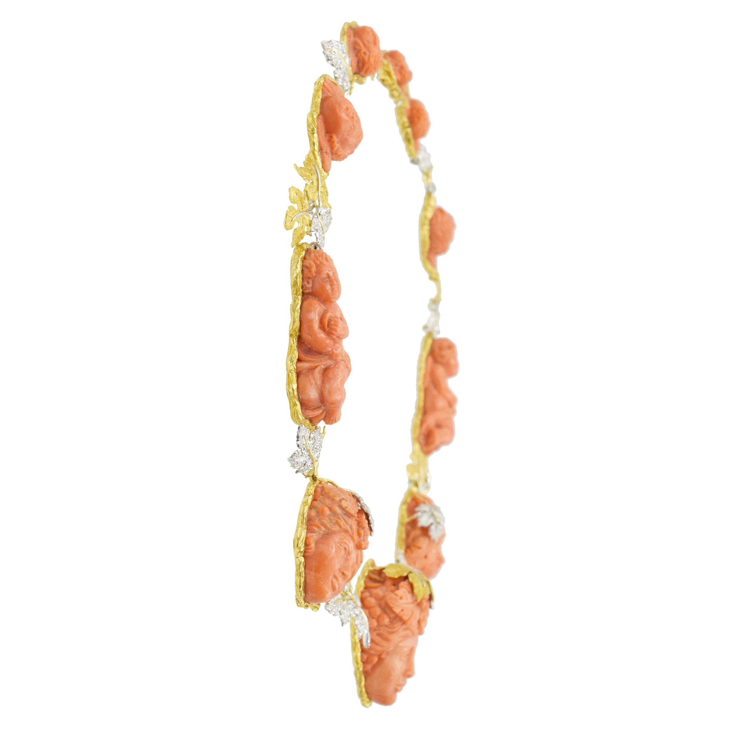 Mario Buccellati Coral and Diamond Necklace in 18k yellow gold