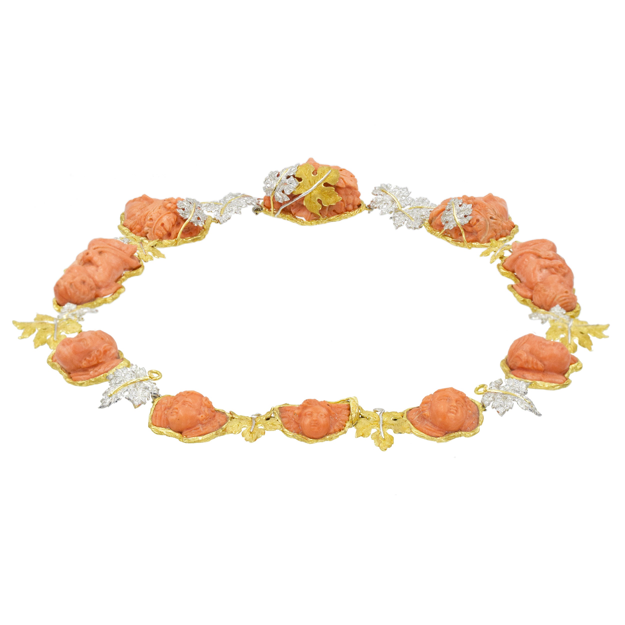 Mario Buccellati Coral and Diamond Necklace in 18k yellow gold