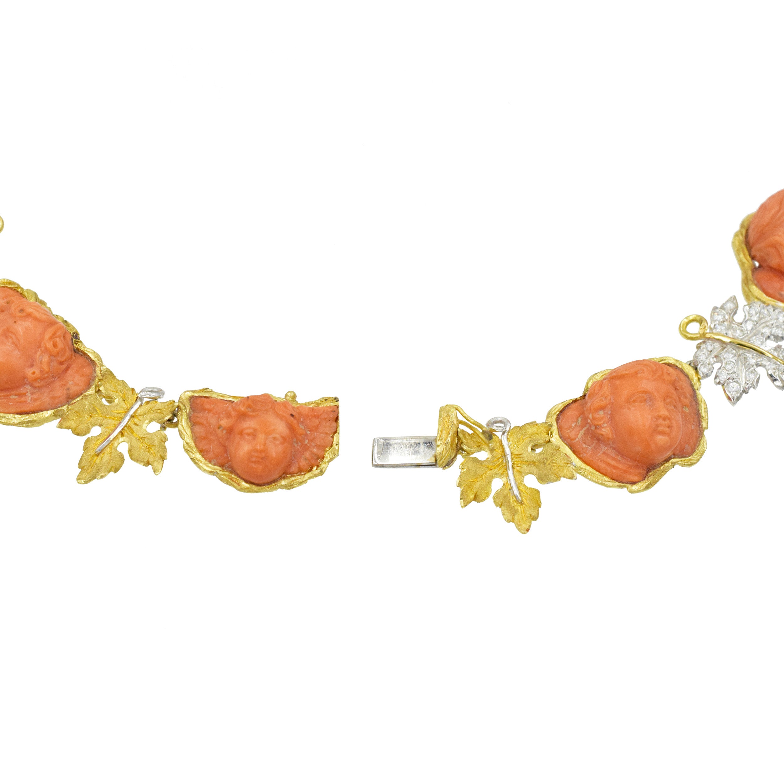 Mario Buccellati Coral and Diamond Necklace in 18k yellow gold