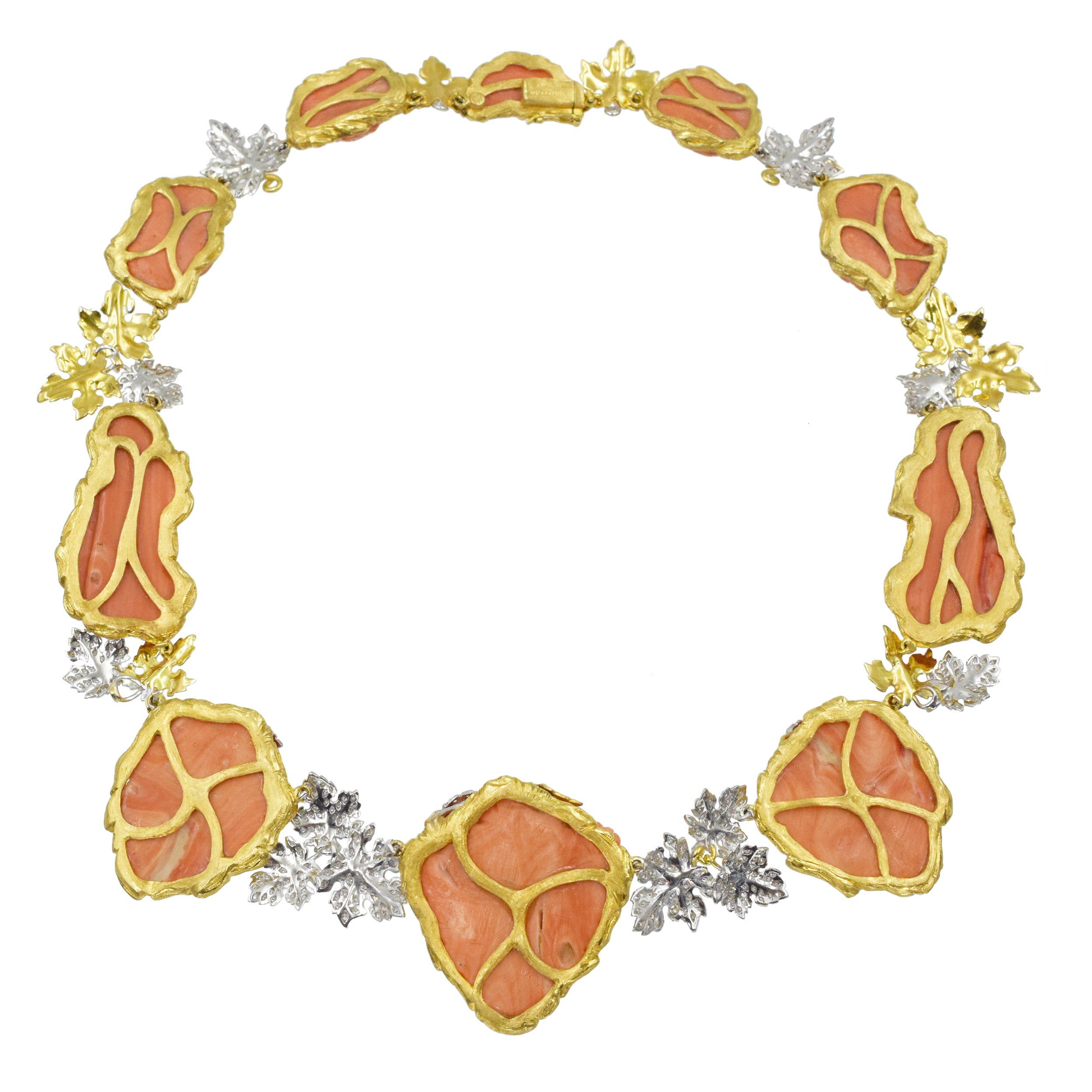 Mario Buccellati Coral and Diamond Necklace in 18k yellow gold