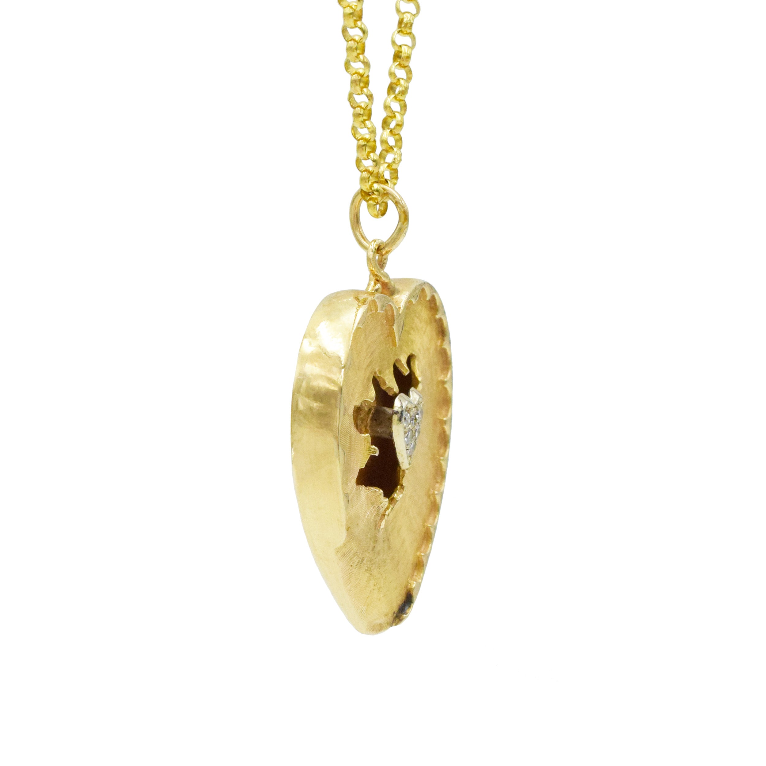Diamond Heart Shape Pendant / Necklace In 14k Yellow Gold With Rolo Chain