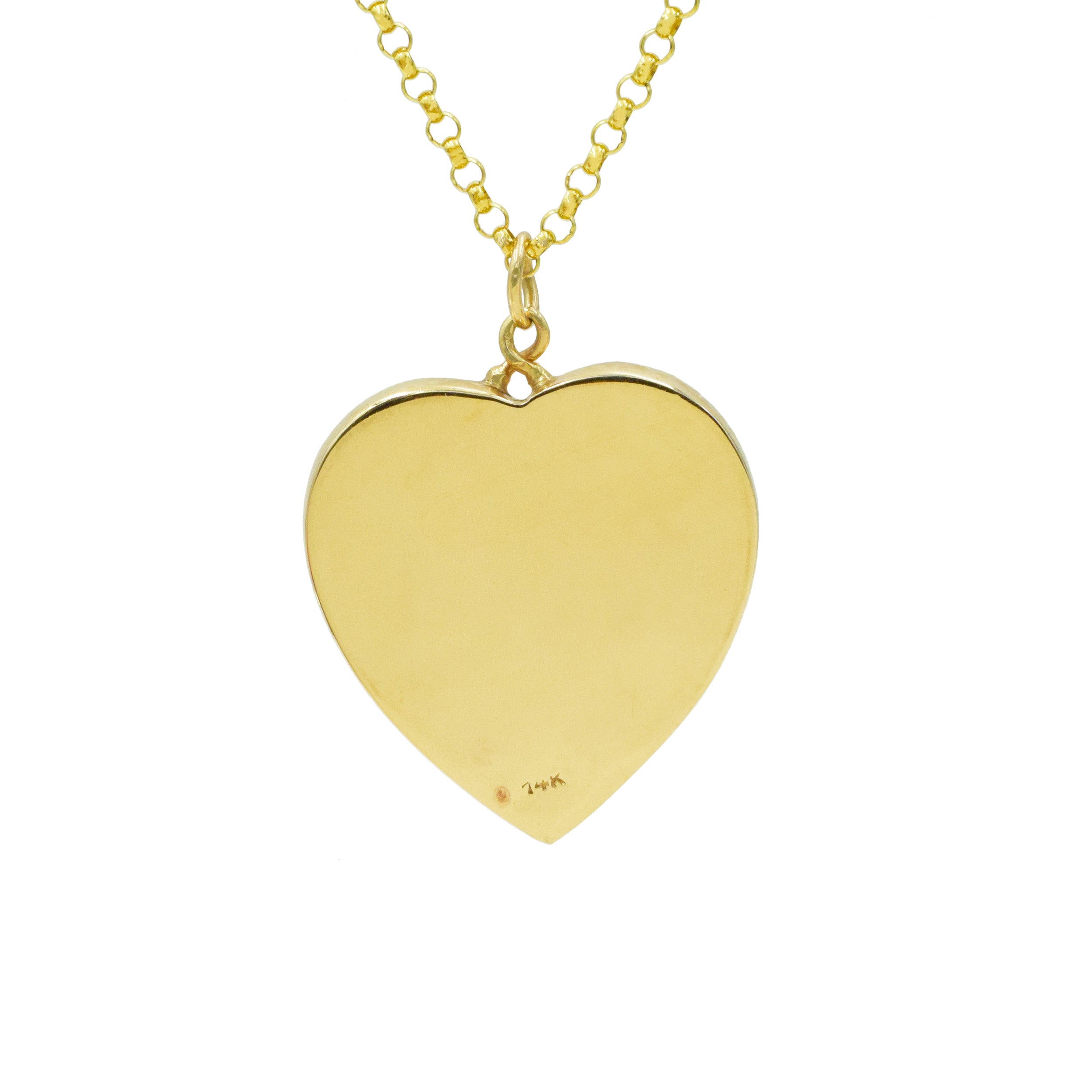 Diamond Heart Shape Pendant / Necklace In 14k Yellow Gold With Rolo Chain