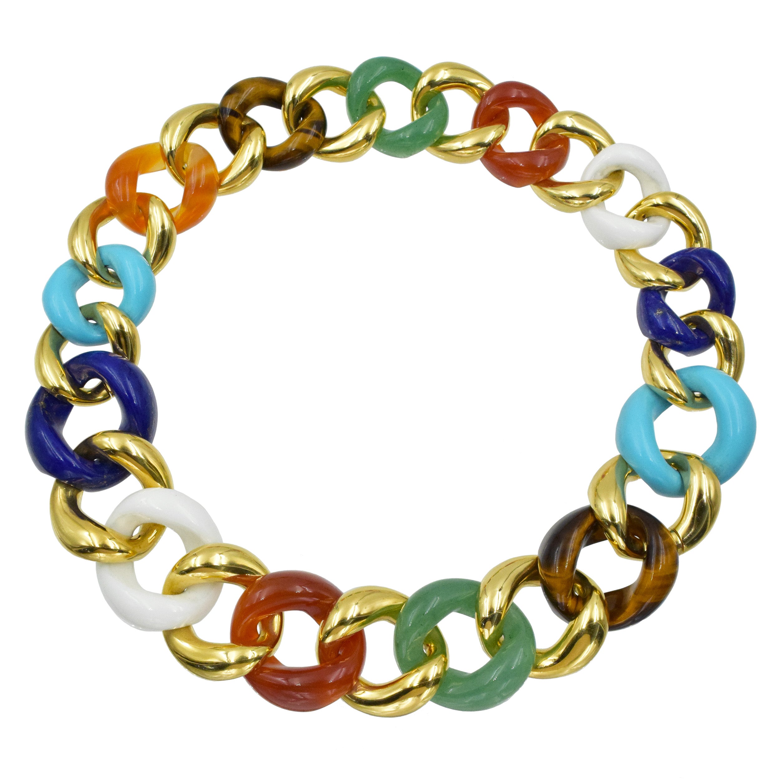 Seaman Schepps 18k Gold and Multicolored Hardstone 'Classic Link' Necklace