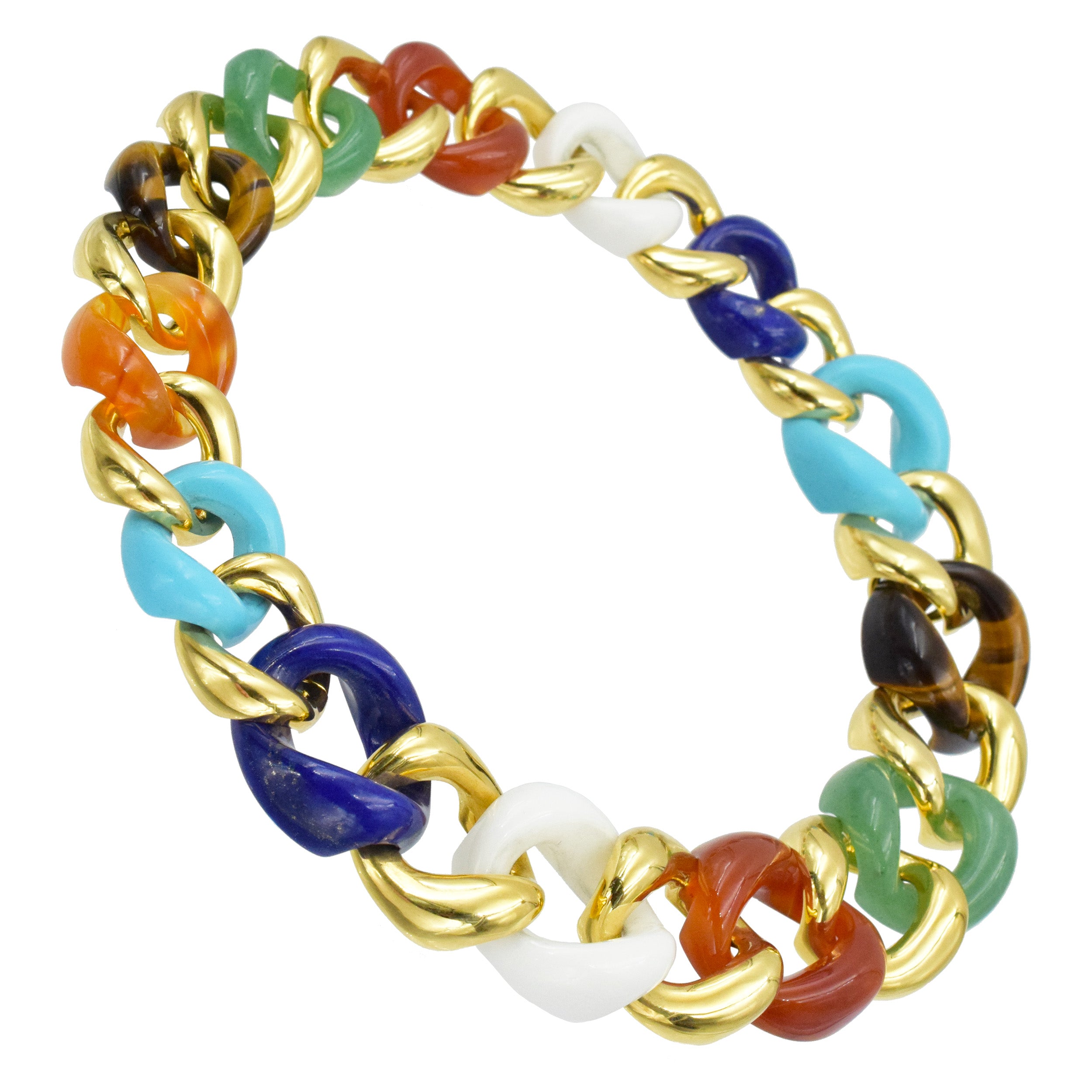 Seaman Schepps 18k Gold and Multicolored Hardstone 'Classic Link' Necklace