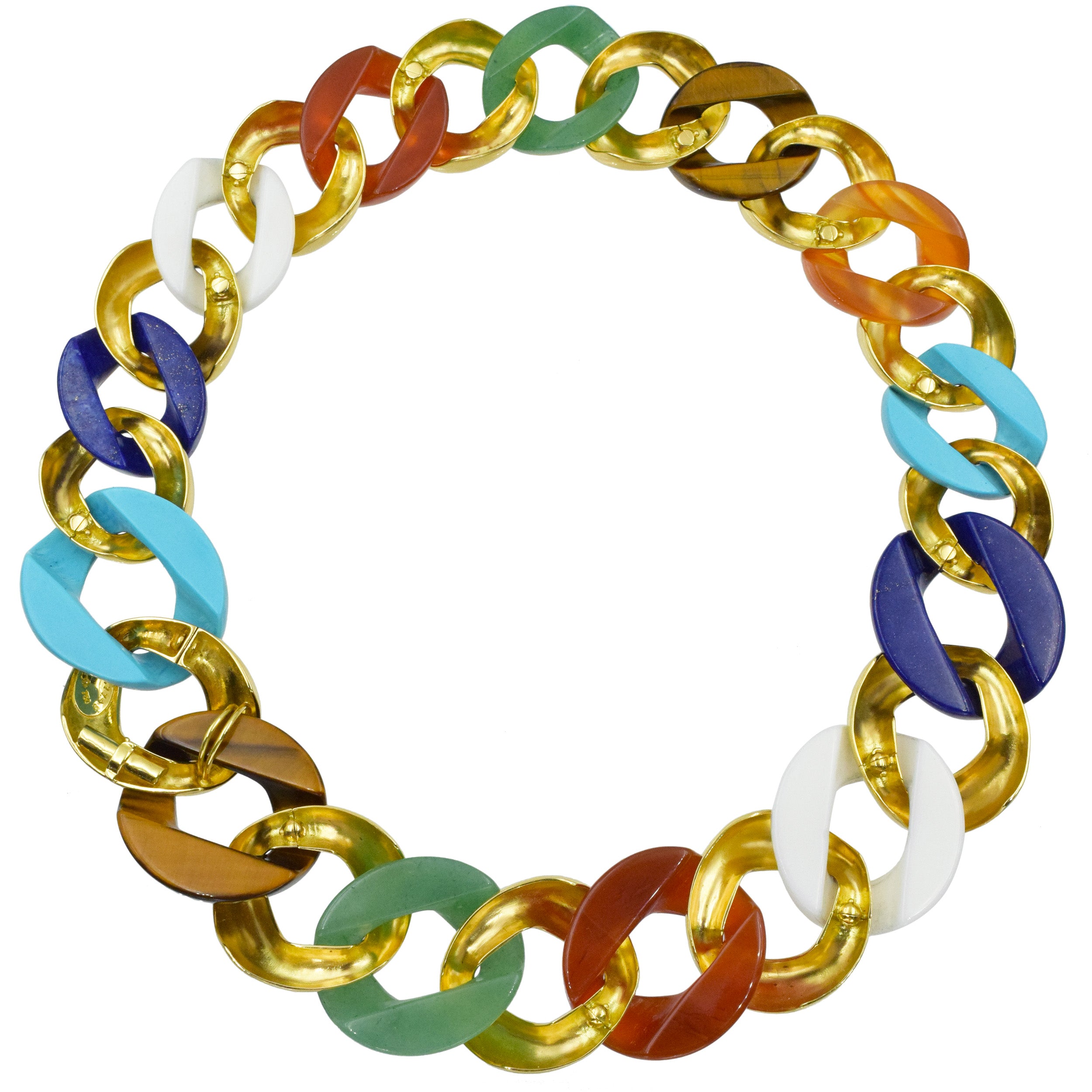 Seaman Schepps 18k Gold and Multicolored Hardstone 'Classic Link' Necklace
