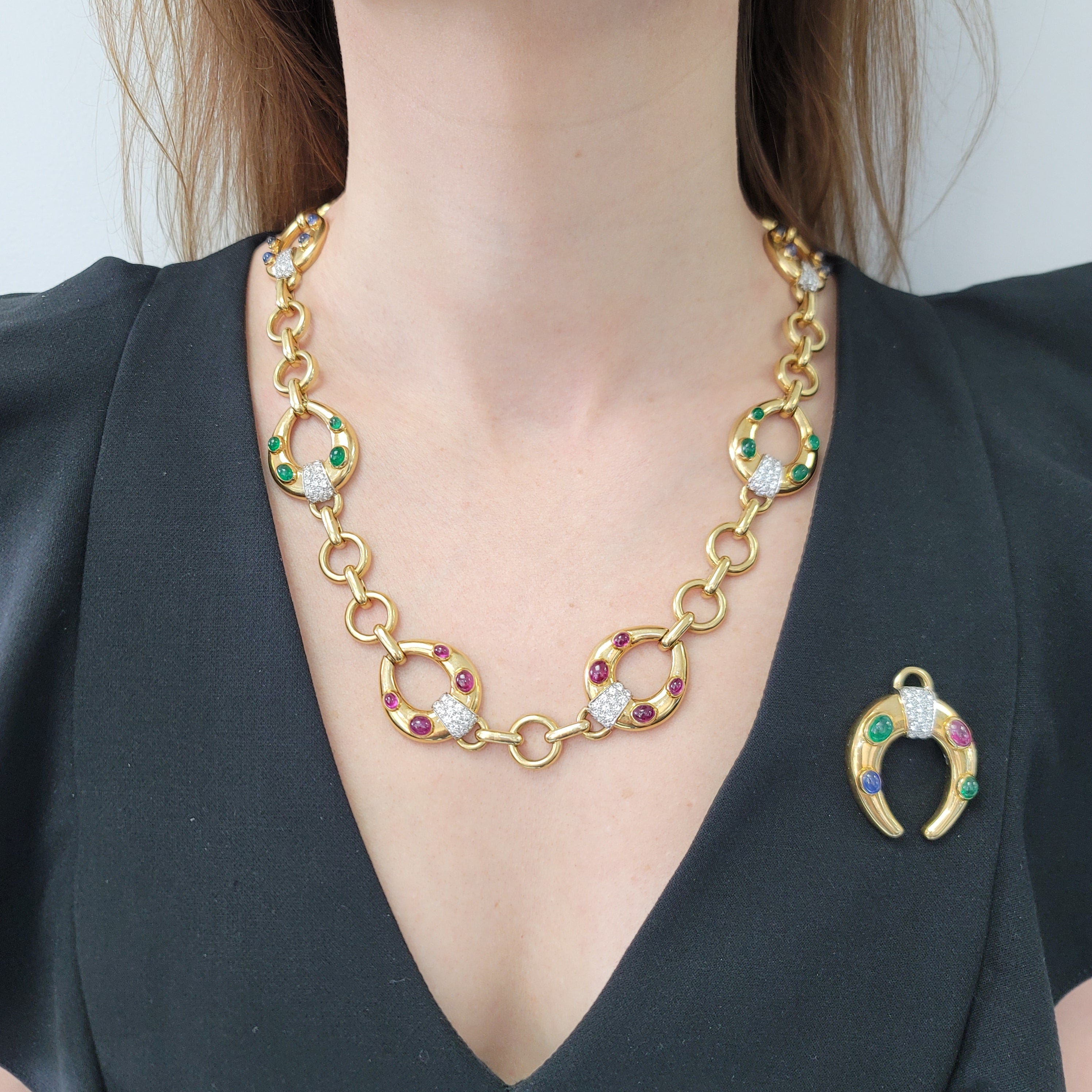 David Webb Celtic Crescent Convertible Necklace / Brooch