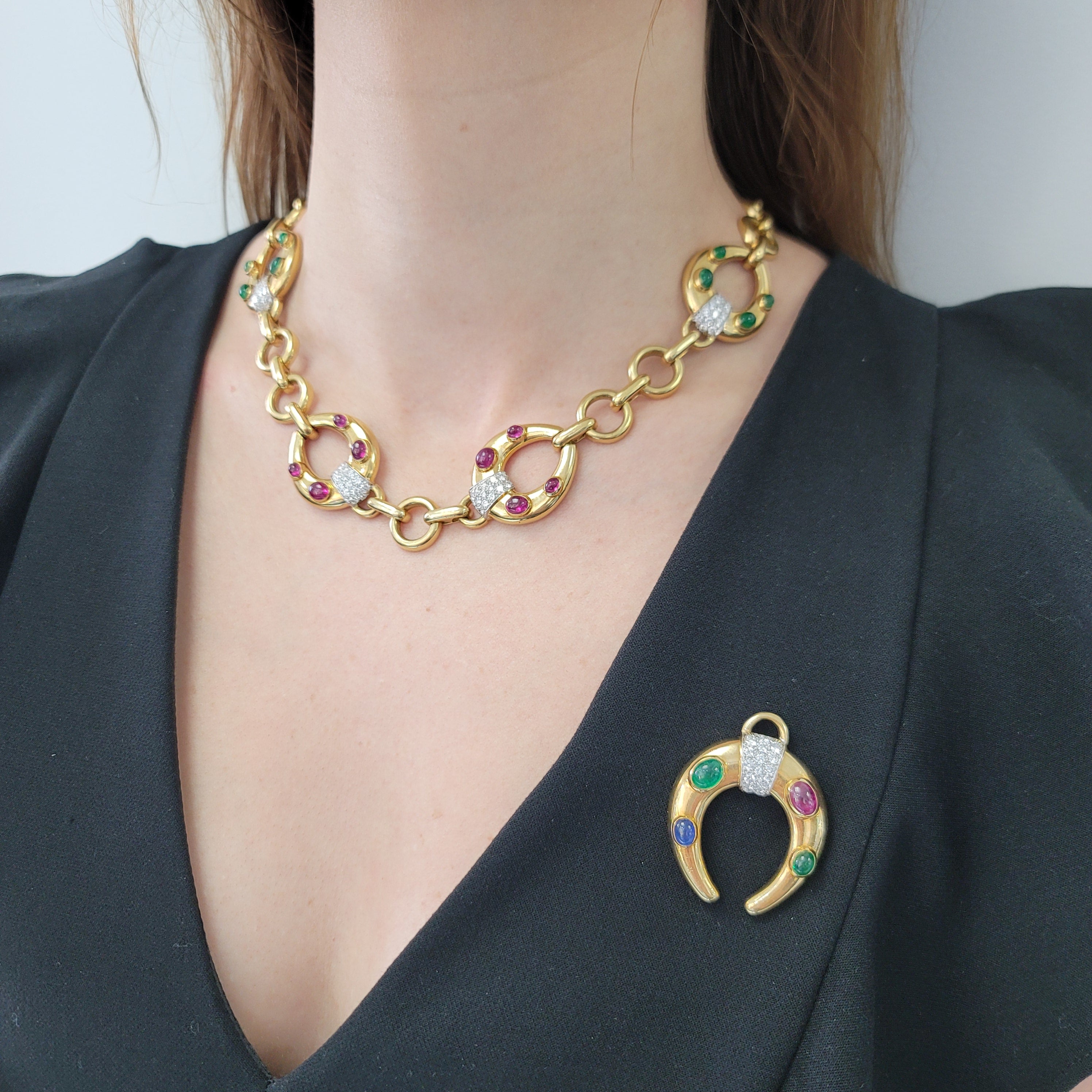 David Webb Celtic Crescent Convertible Necklace / Brooch