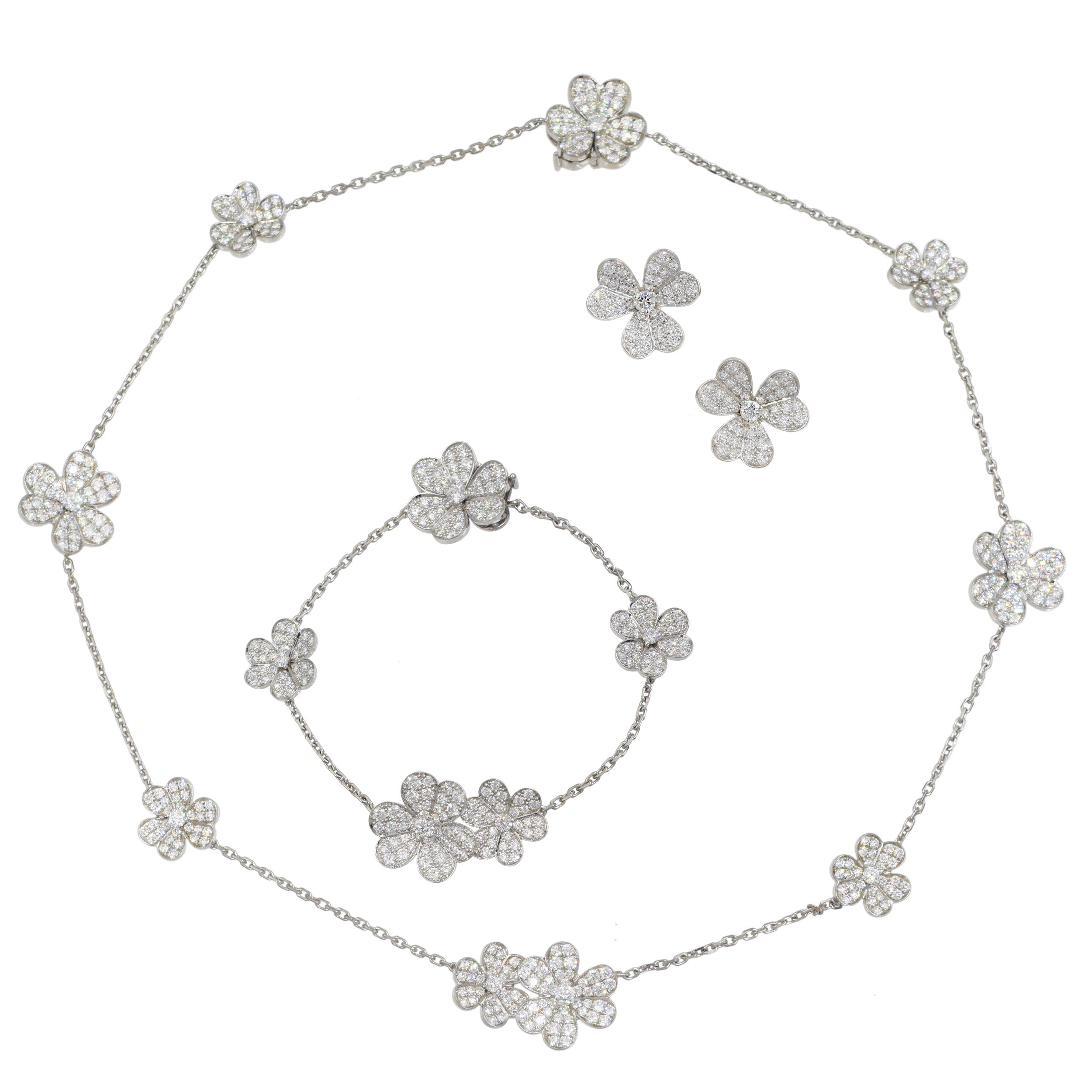 Van Cleef & Aprels Diamond Frivole Necklace and Bracelet Set In 18k White Gold