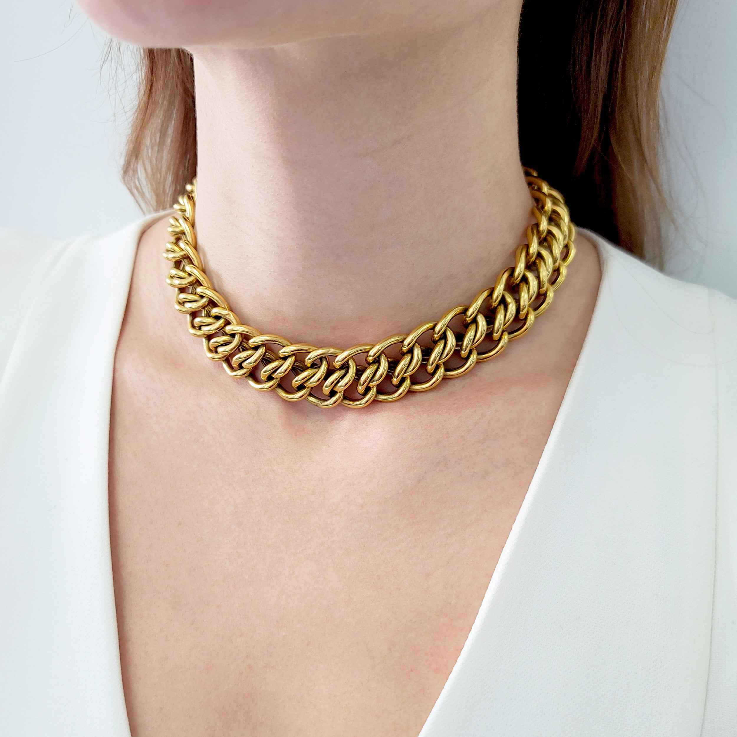 Tiffany&Co. Two Row Interlocked Link Necklace 18k Yellow Gold