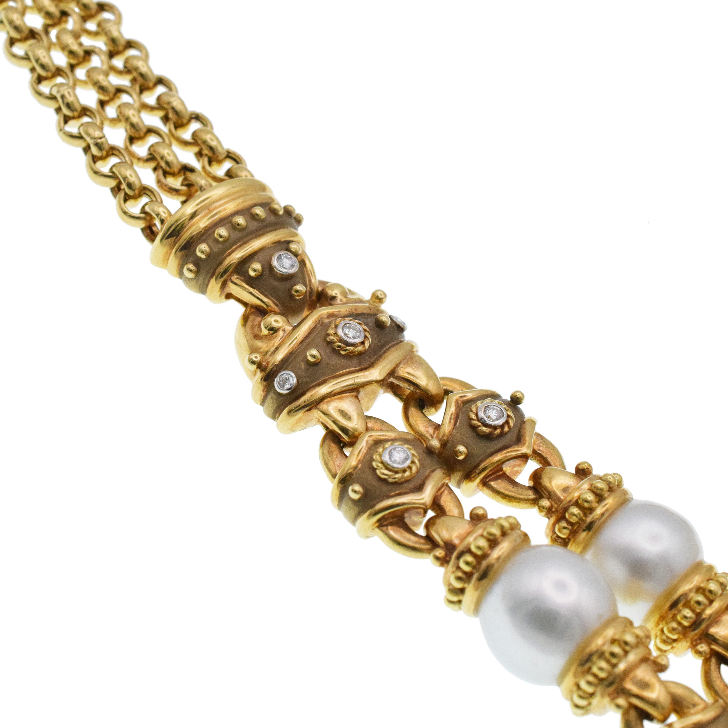 Pearl And Diamond Draped Necklace In 18k Yellow Gold