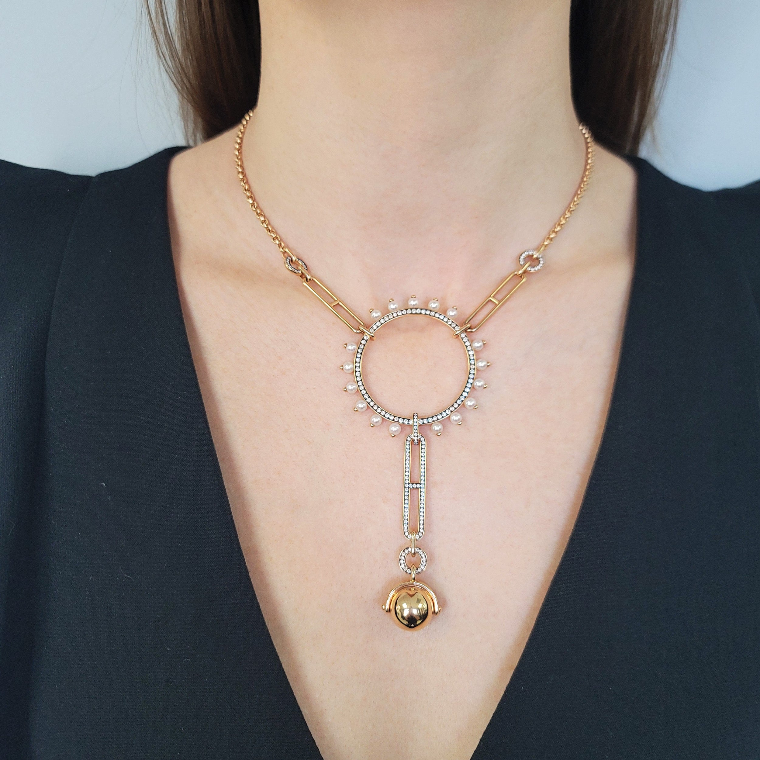 Hermes 'Chandra' Diamond And Pearl Necklace In 18k Rose Gold