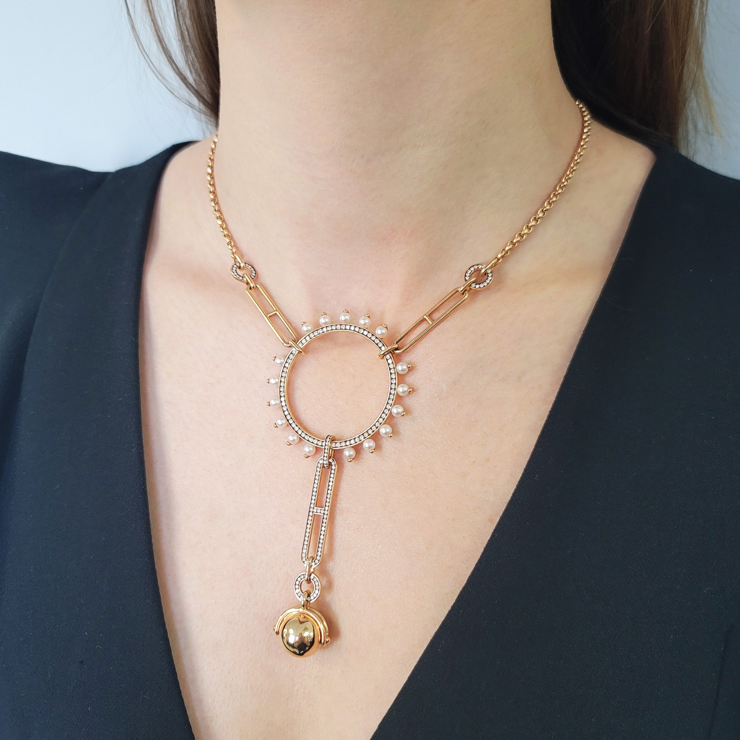 Hermes 'Chandra' Diamond And Pearl Necklace In 18k Rose Gold