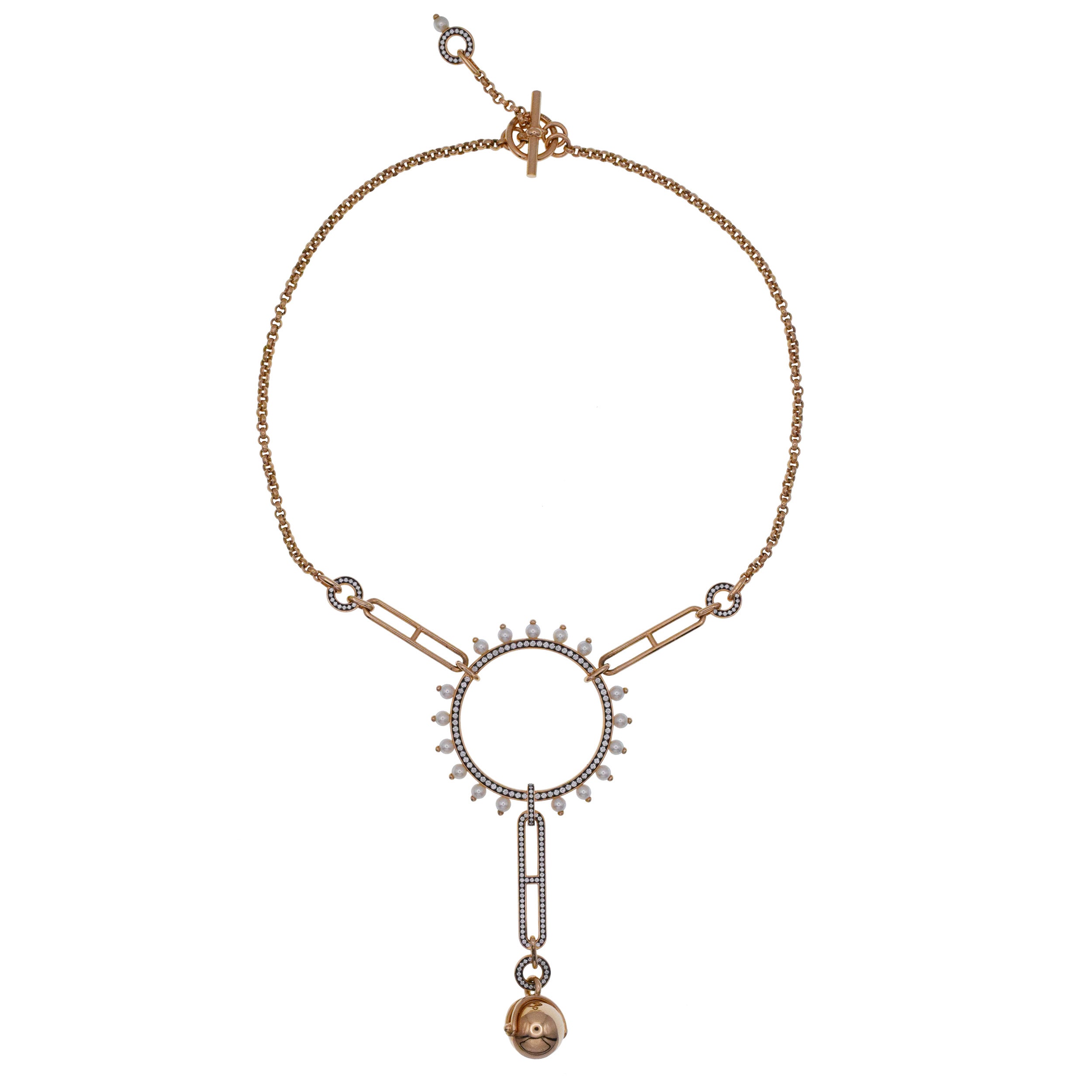Hermes 'Chandra' Diamond And Pearl Necklace In 18k Rose Gold