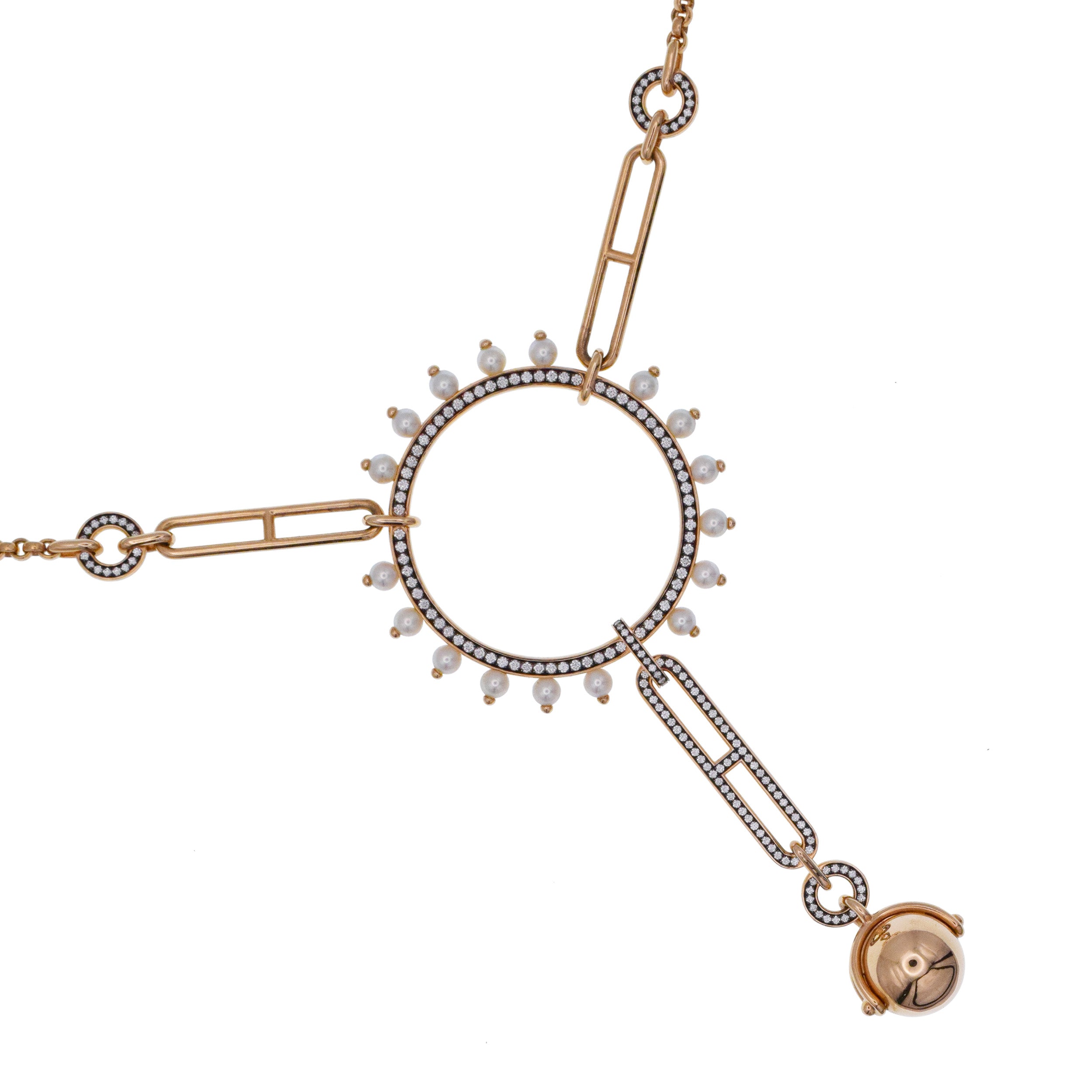 Hermes 'Chandra' Diamond And Pearl Necklace In 18k Rose Gold