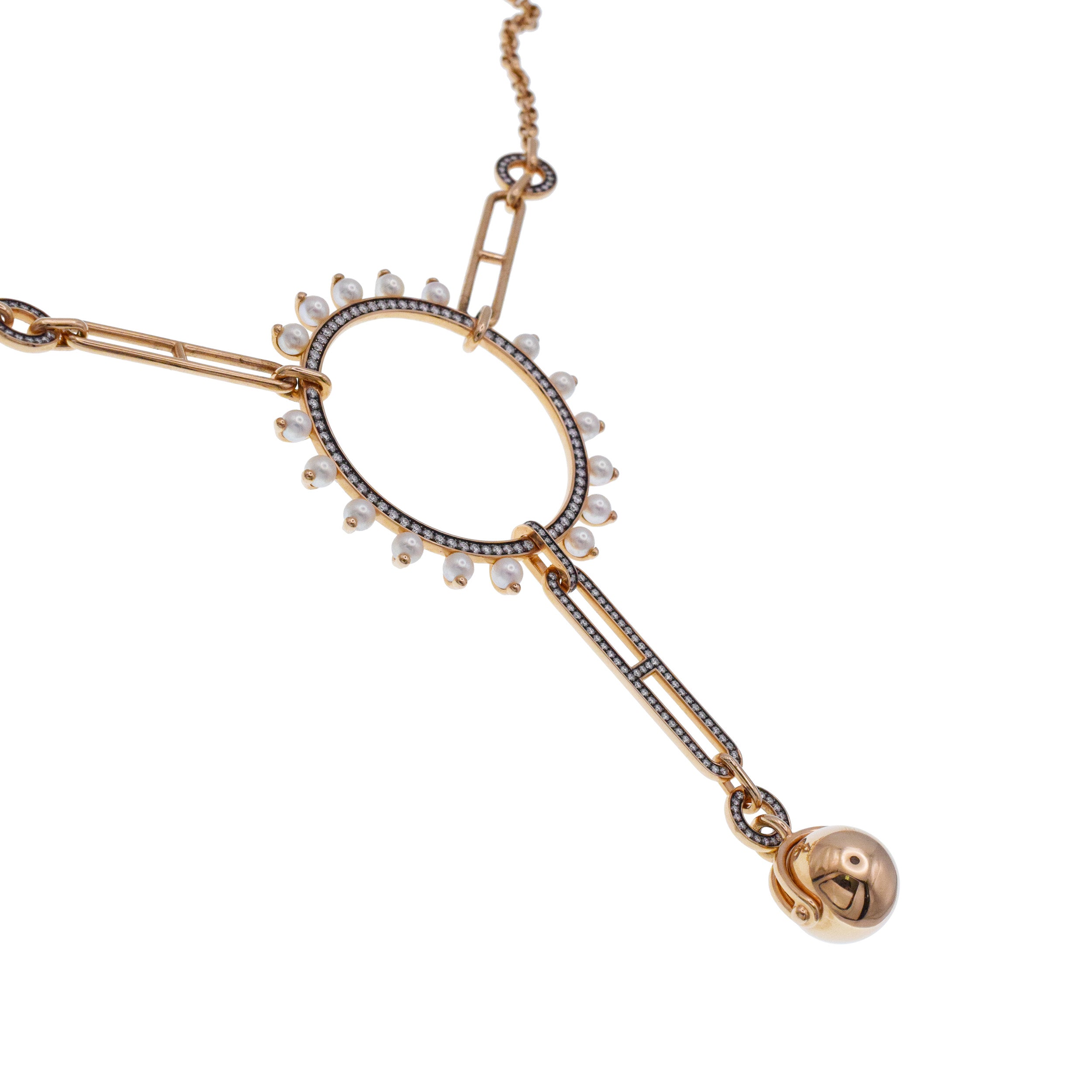Hermes 'Chandra' Diamond And Pearl Necklace In 18k Rose Gold