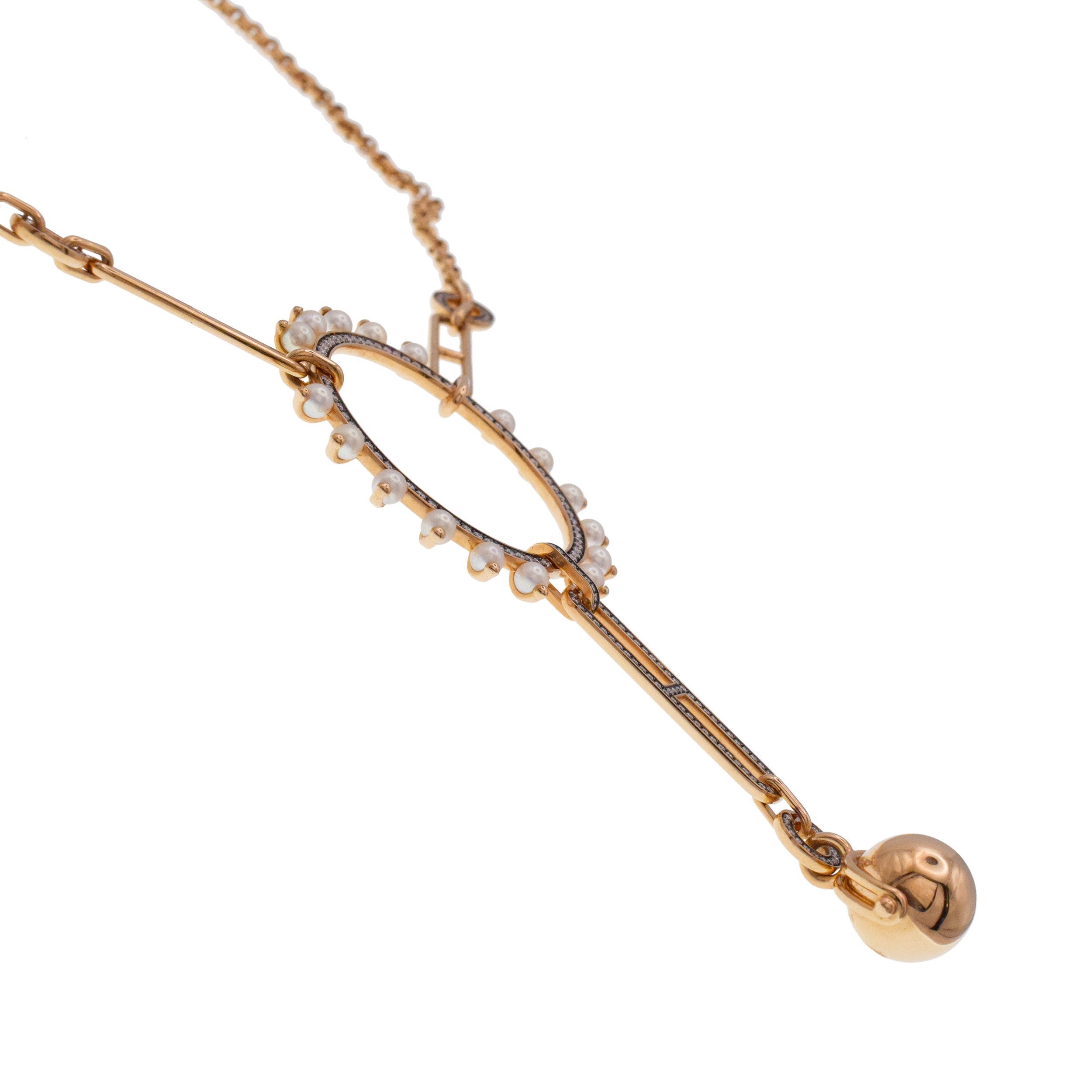 Hermes 'Chandra' Diamond And Pearl Necklace In 18k Rose Gold