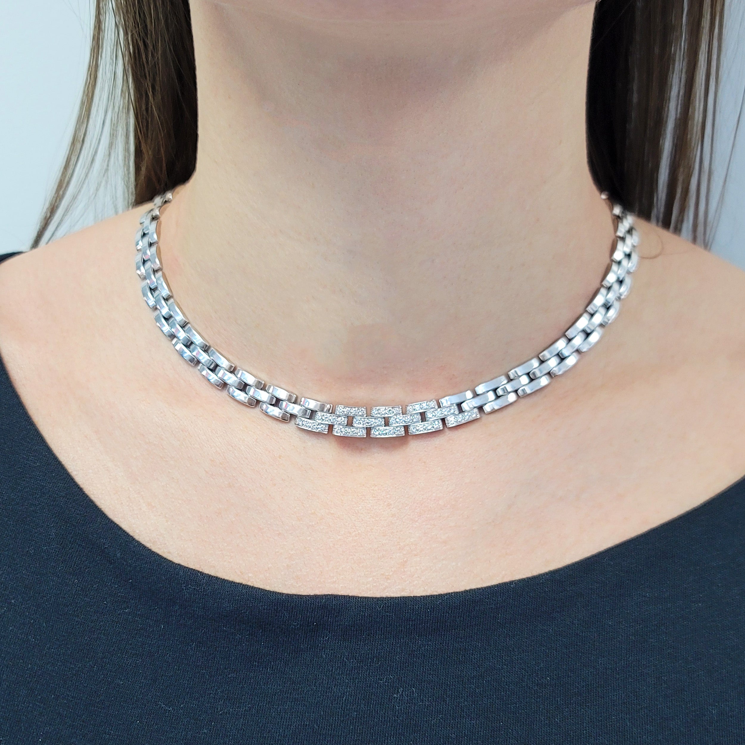 Cartier 'Maillon Panthere' Diamond Necklace Crafted In 18k White Gold