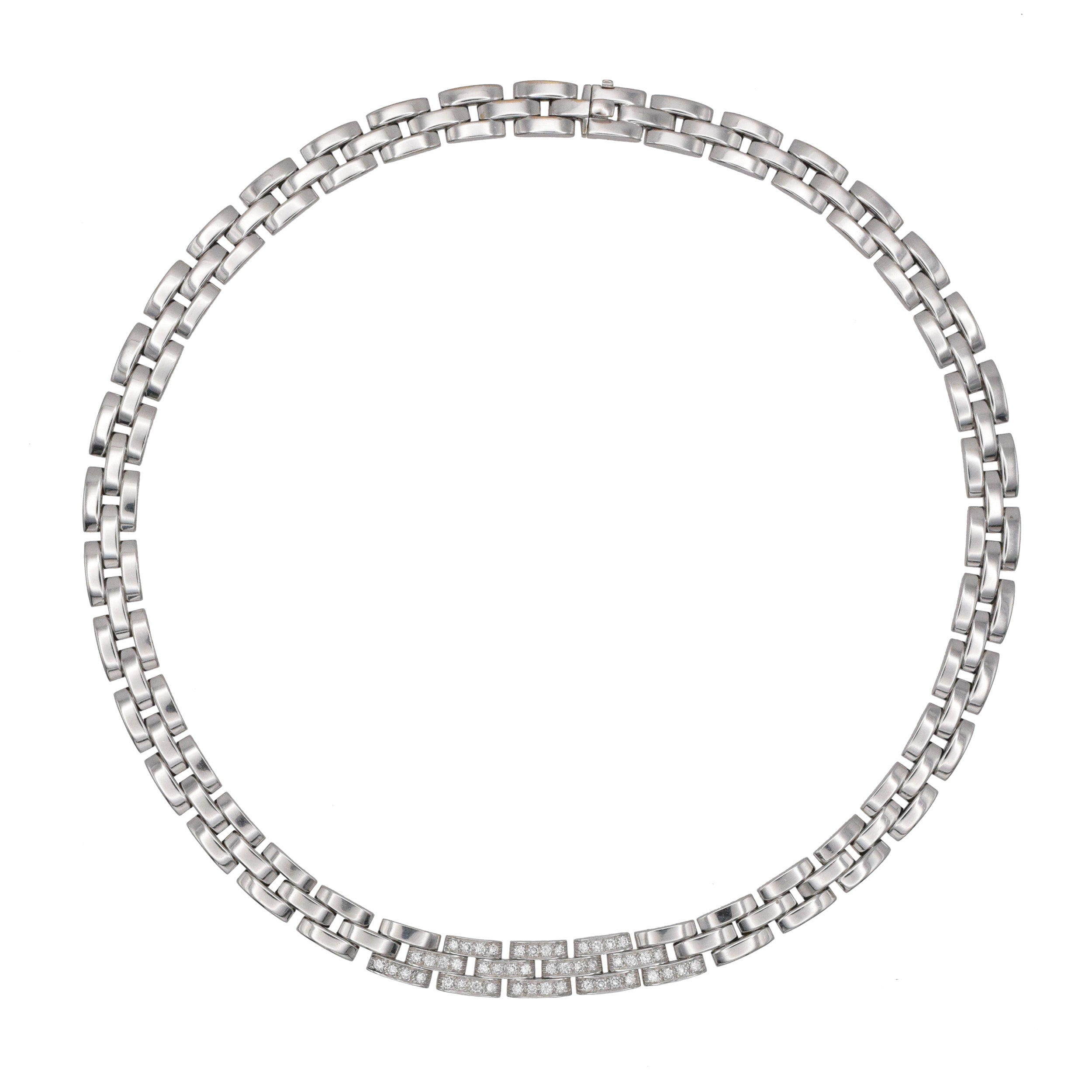 Cartier 'Maillon Panthere' Diamond Necklace Crafted In 18k White Gold