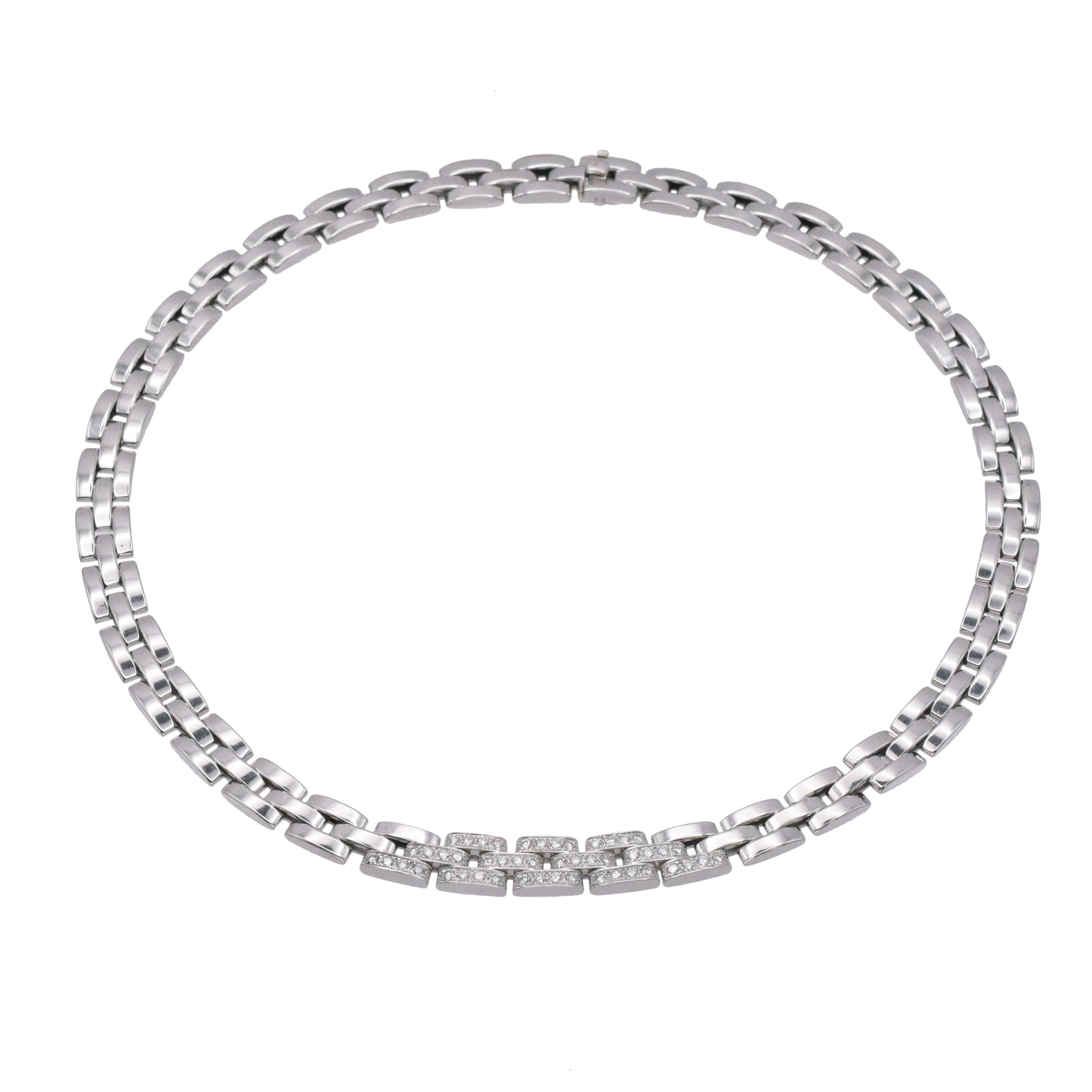 Cartier 'Maillon Panthere' Diamond Necklace Crafted In 18k White Gold