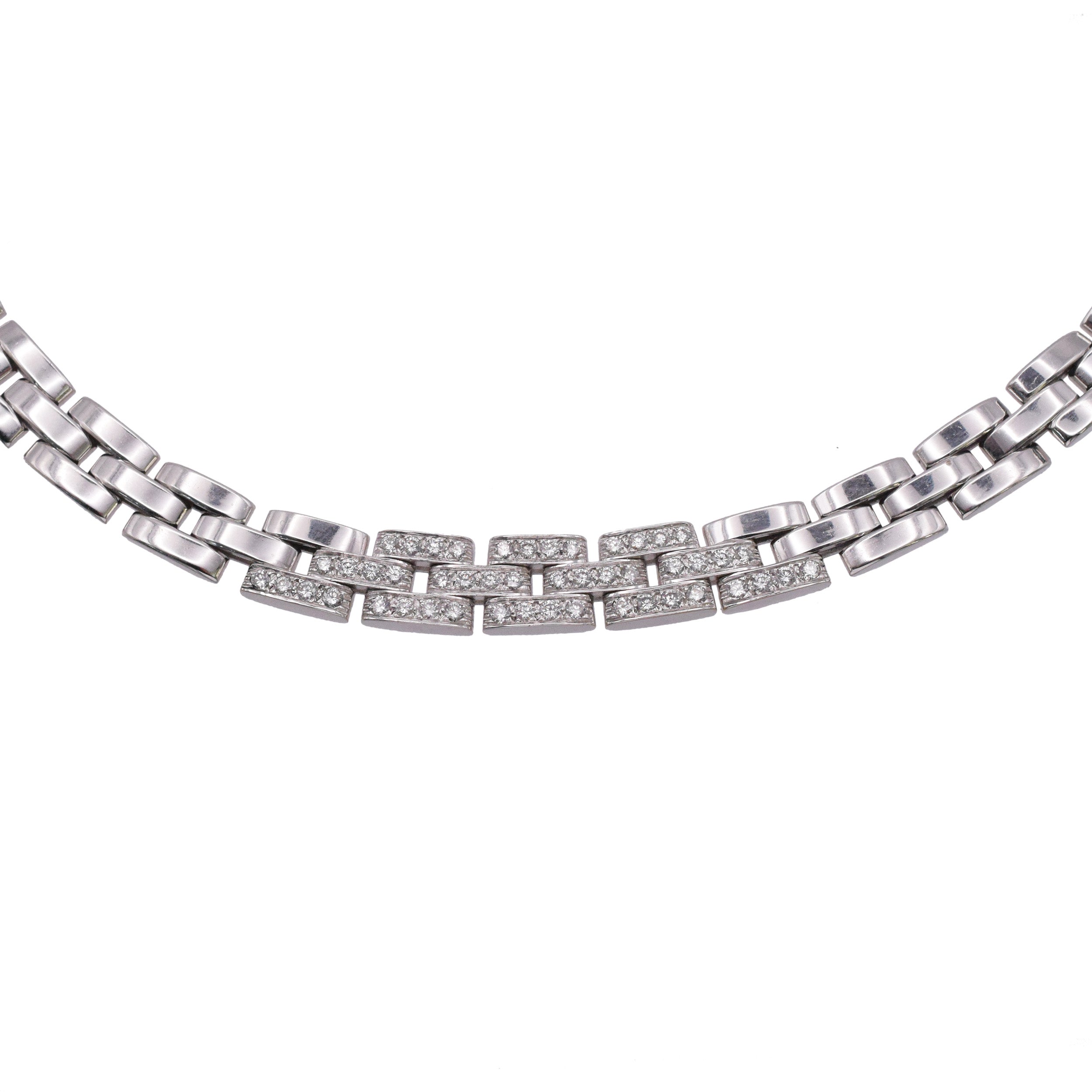 Cartier 'Maillon Panthere' Diamond Necklace Crafted In 18k White Gold