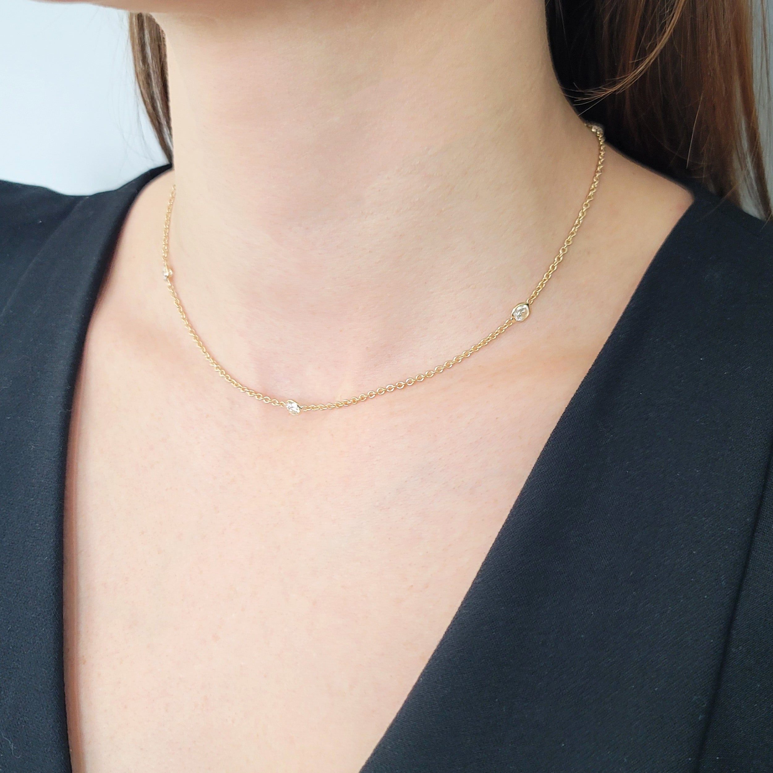 2.07ct Five Stone Diamond By Yard Necklace In 18k Yellow Gold