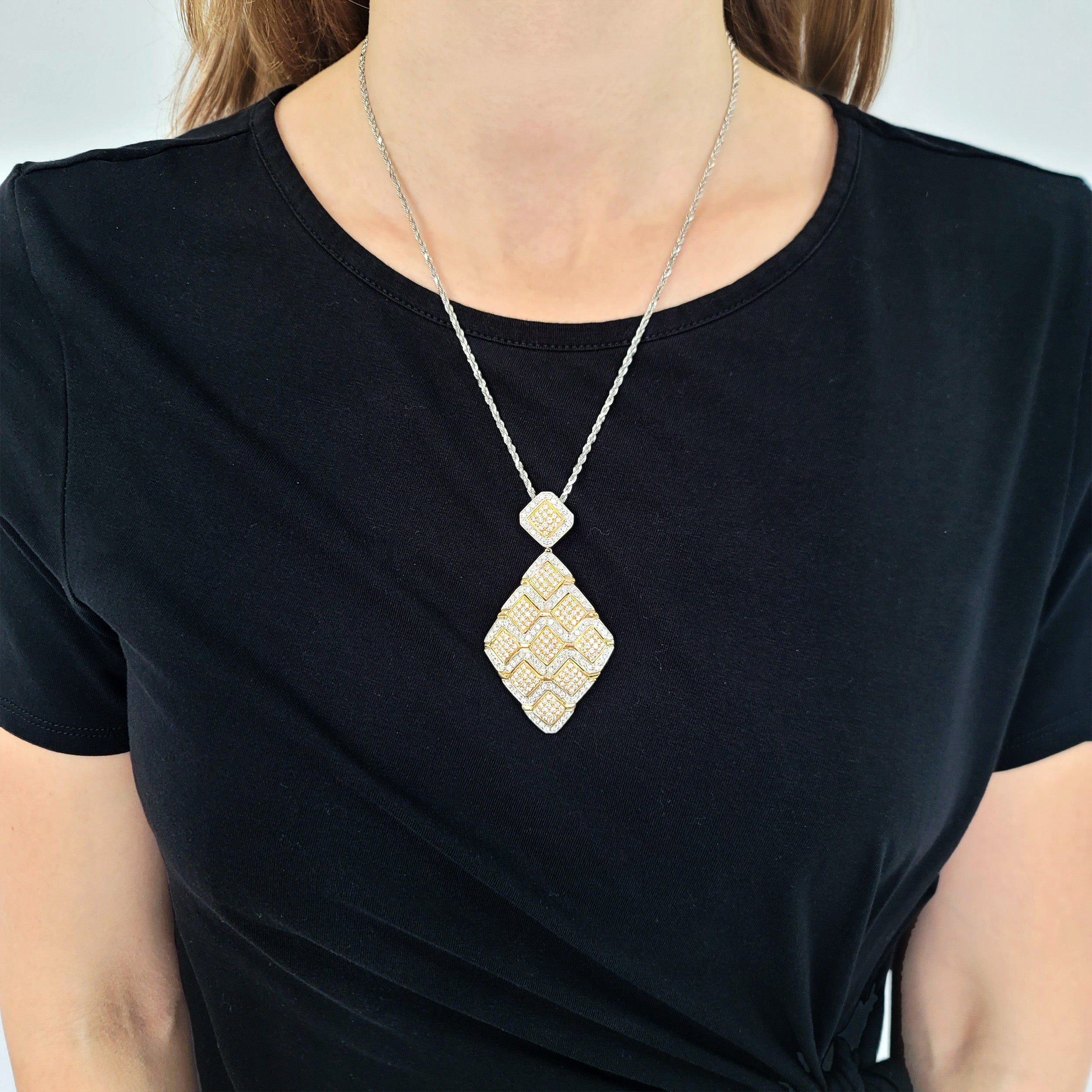 5.50ct Diamond Rhombus Shape Pendant In 18k Rose And White Gold