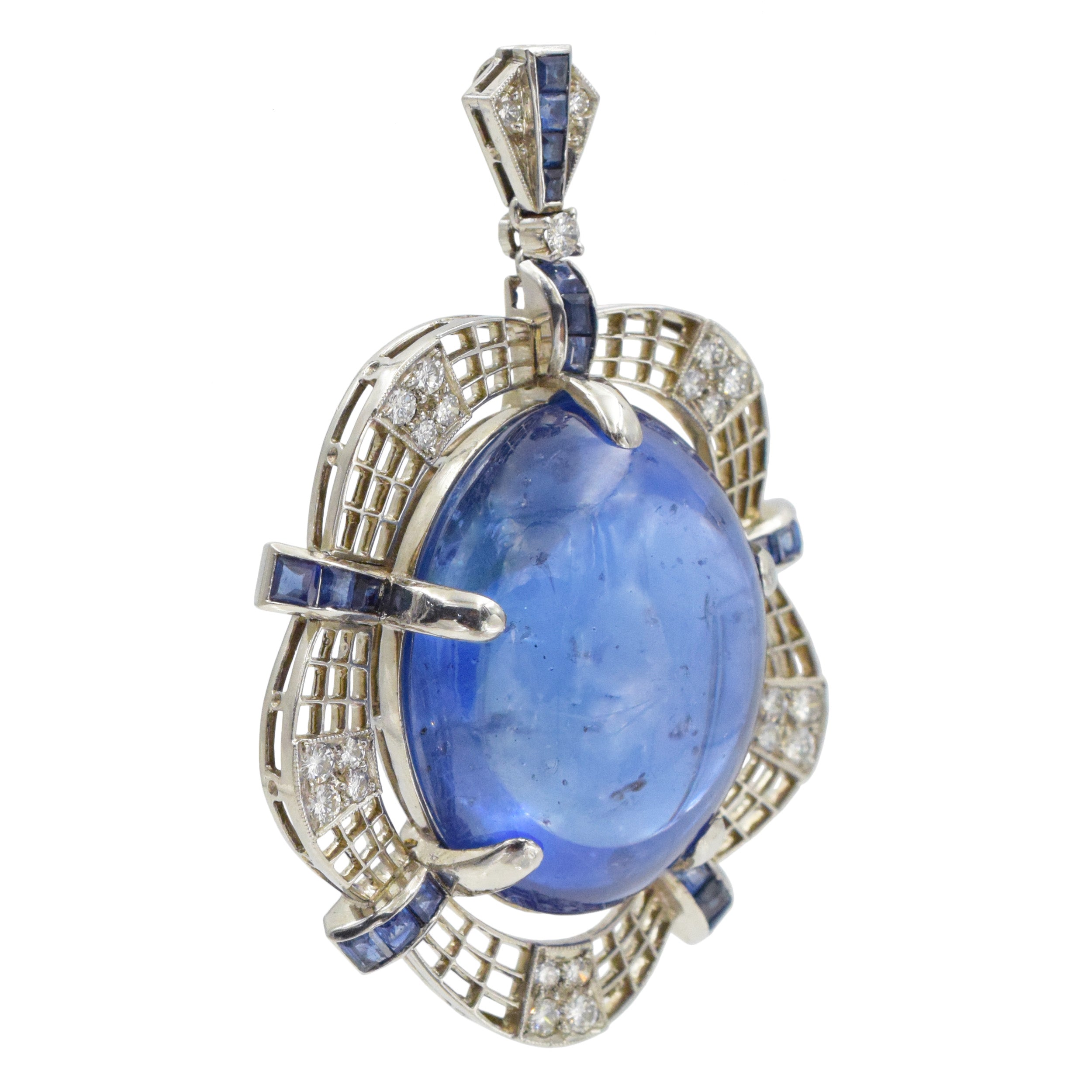 1950's Sapphire and diamond statement pendant in 14k white gold.